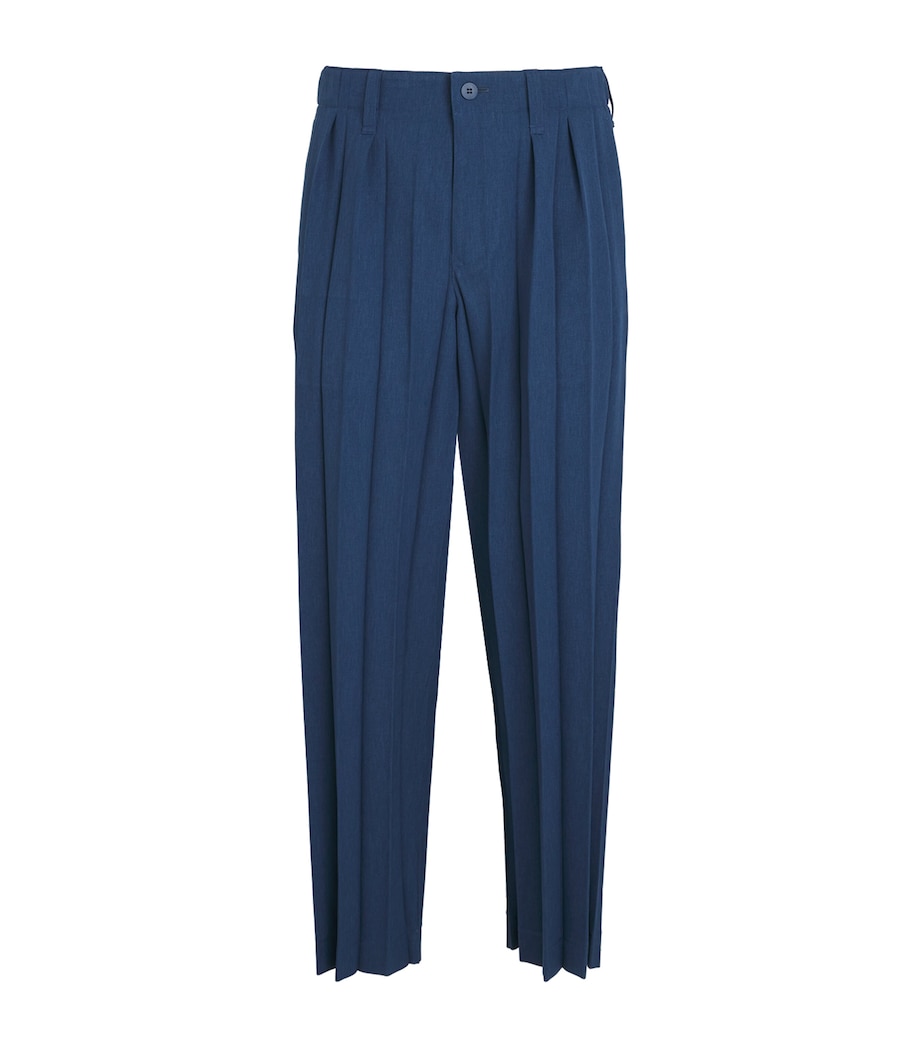 Homme Plissé Issey Miyake Mens Edge Pleat Straight Trousers Navy Image 1