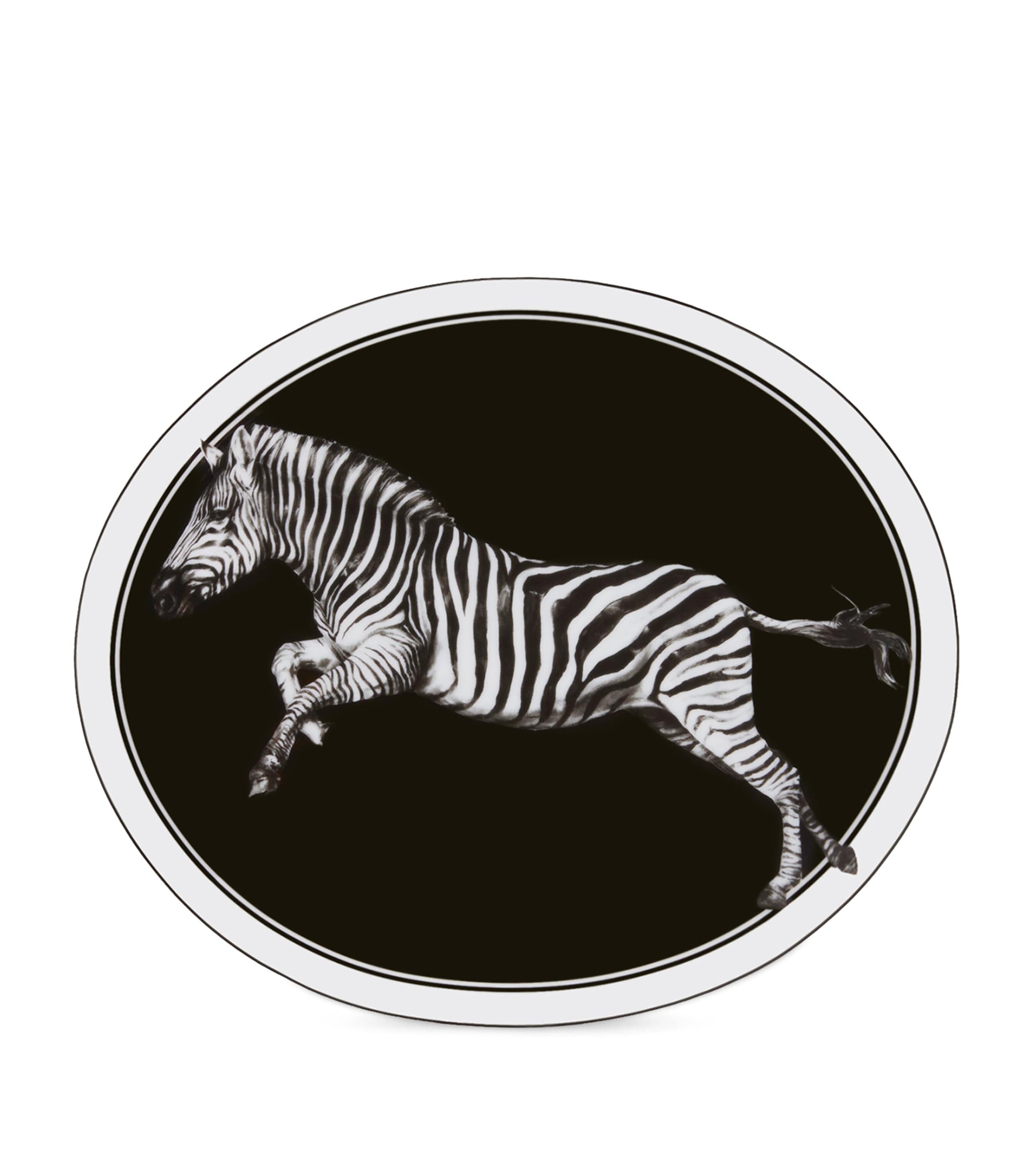 Dolce & Gabbana Casa Porcelain Zebra Oval Platter In Black