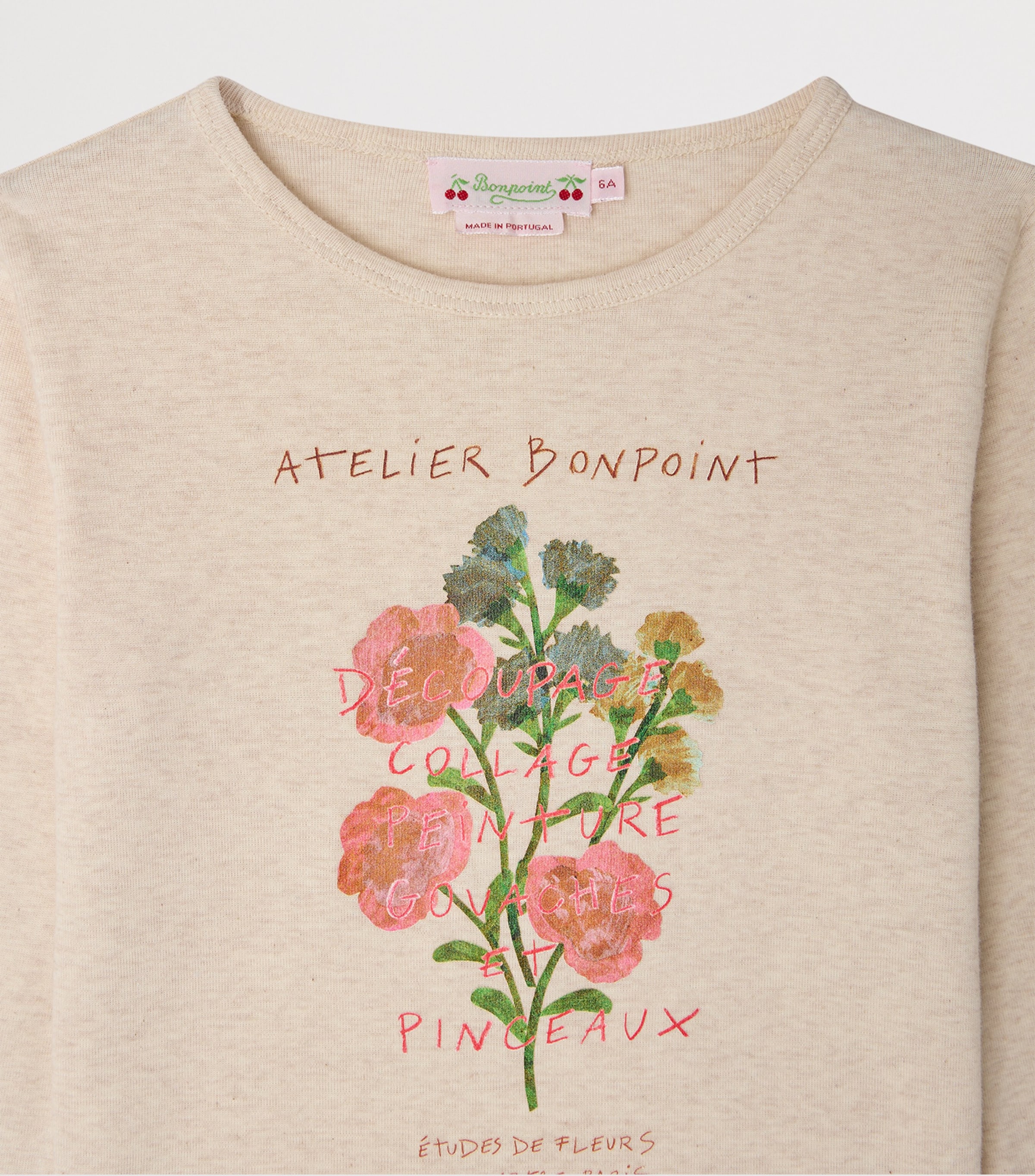 Bonpoint Cotton Tidjiane Floral T-Shirt (4-8 Years) Beige Chine Image 3