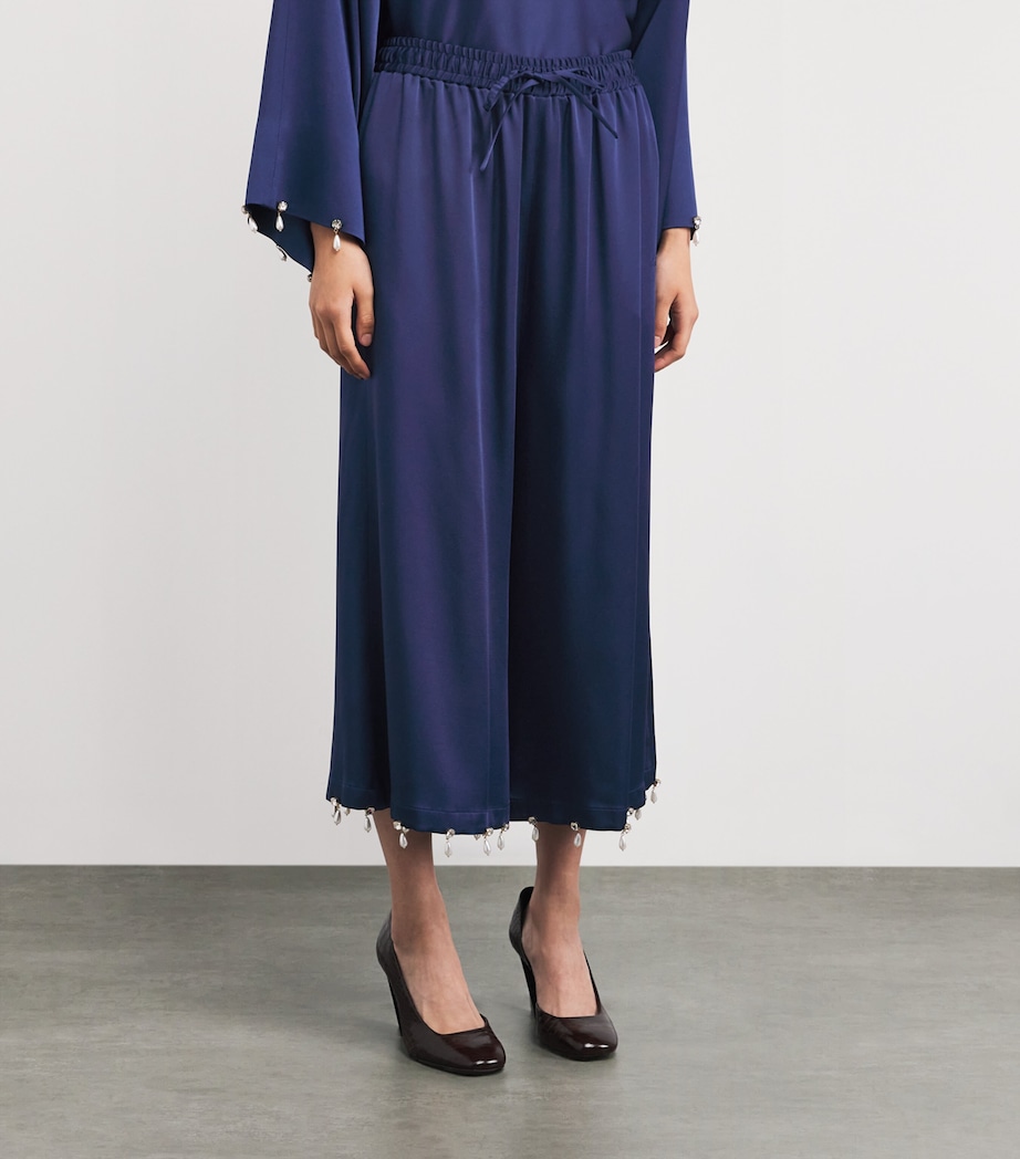 Satin Faux Pearl-Embellished Wide-Leg Trousers 4000 NAVY Image 3