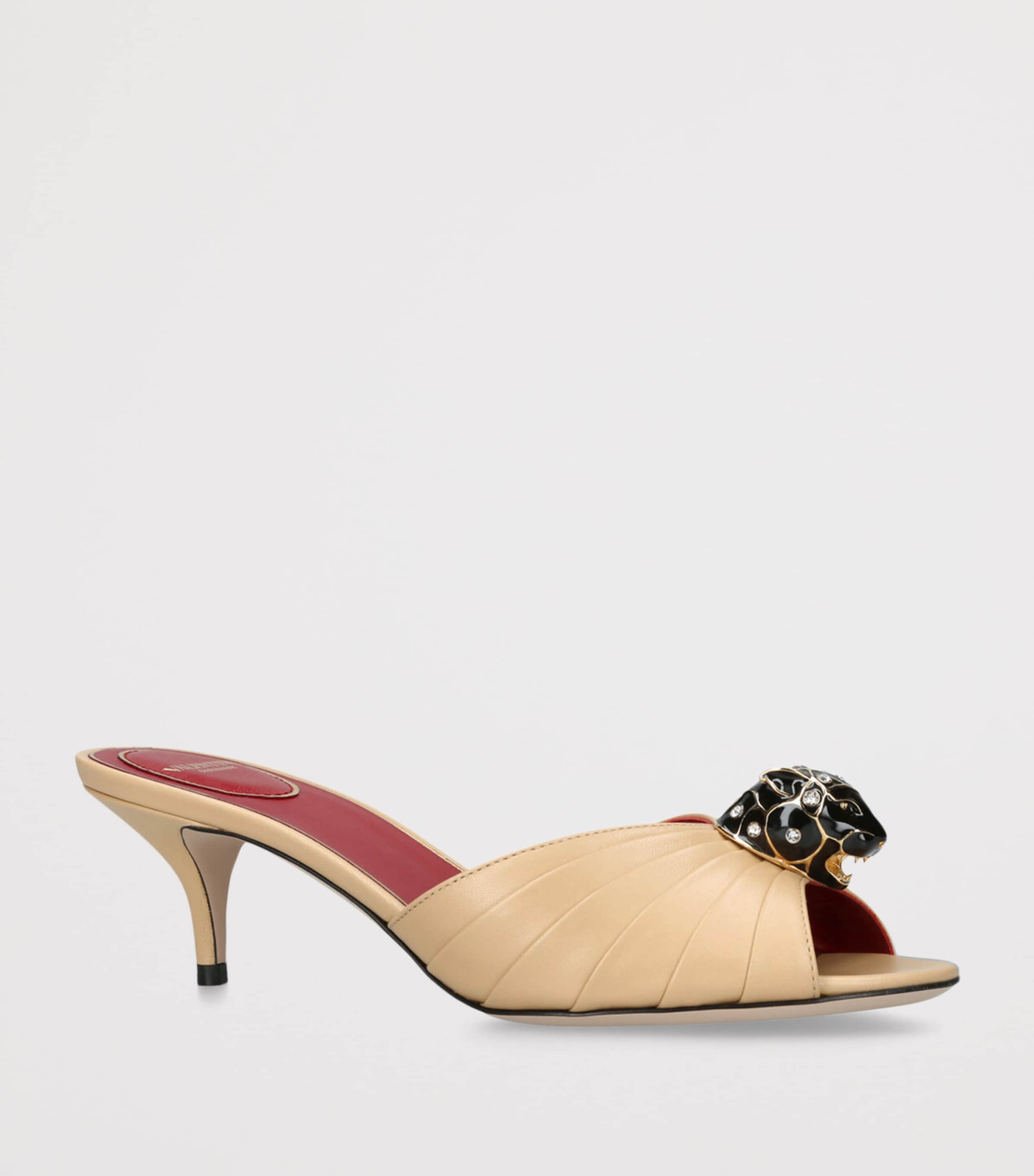 Valentino Garavani Leather Panthea Heeled Mules 55 Cream Image 3