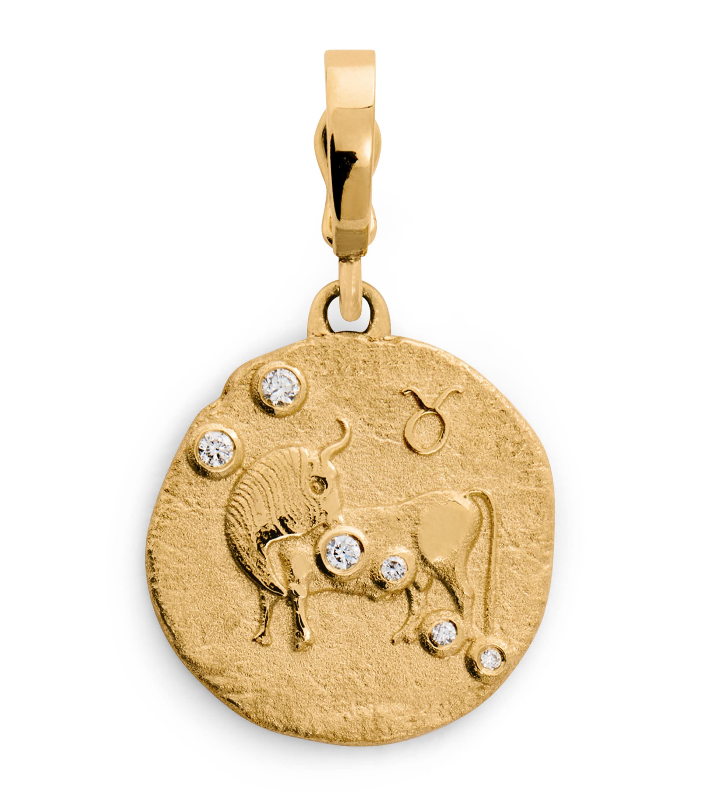 Azlee Small Yellow Gold And Diamond Taurus Coin Charm
