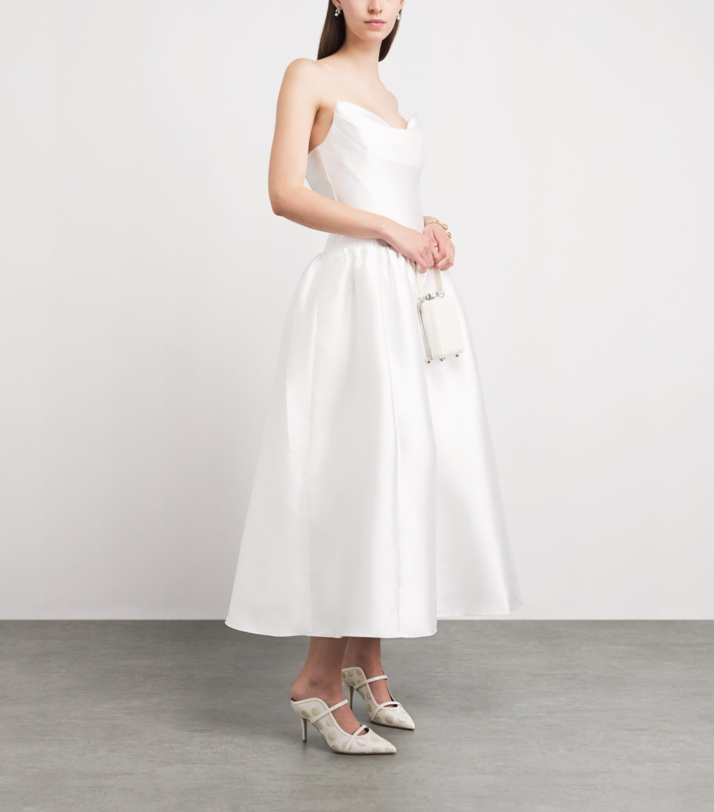 Self-Portrait Womens Taffeta Strapless Midi Dress White Image 2