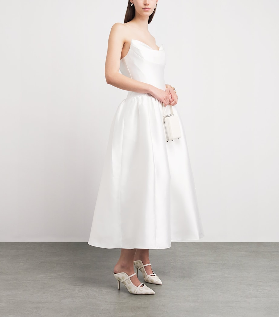 Self-Portrait Womens Taffeta Strapless Midi Dress White Image 2