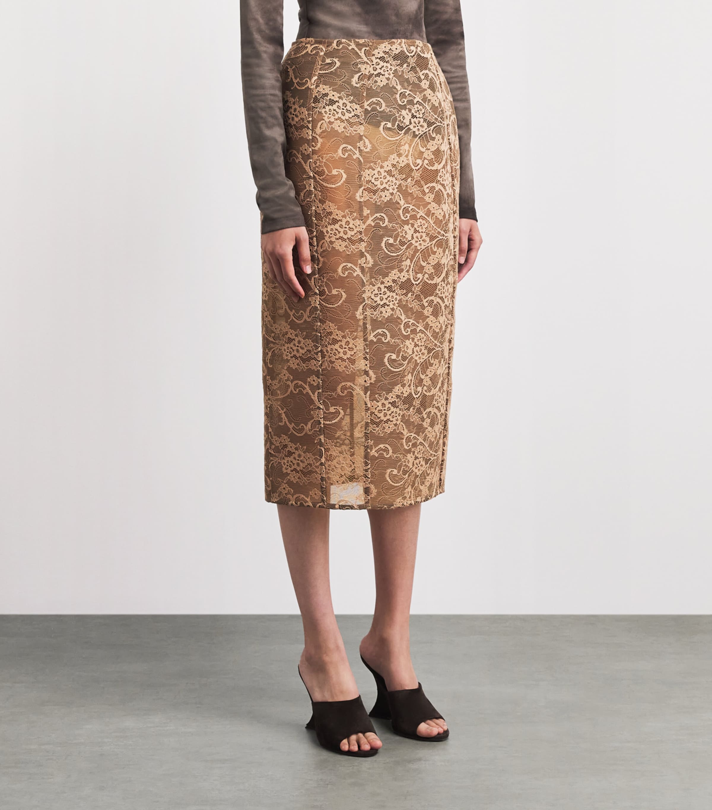 Acne Studios Womens Lace Floral Midi Skirt Dhl Bronze Brown Image 4
