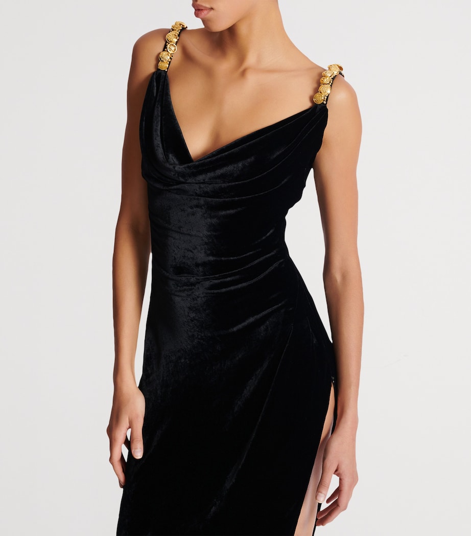 Velvet Button-Strap Maxi Dress EAD NOIR/OR Image 3