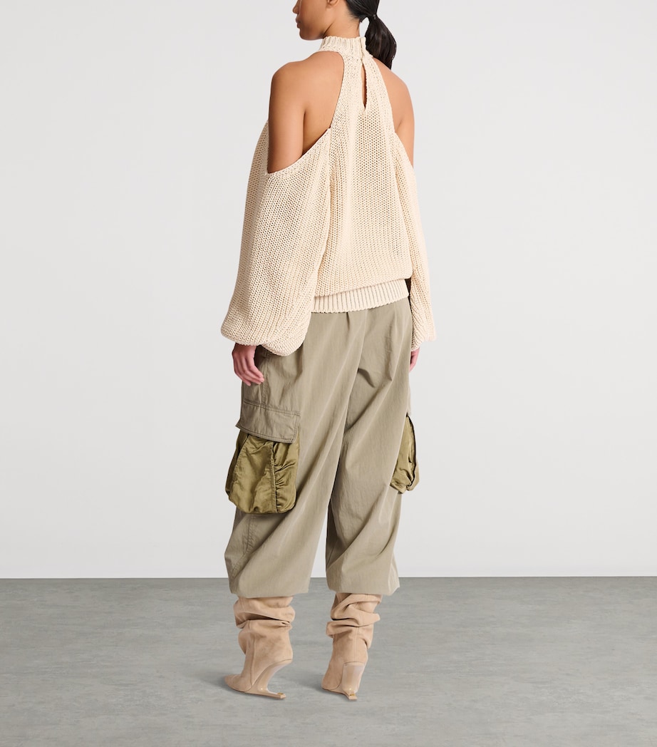 Balmain Womens Cotton High-Neck Sweater Naturel Image 3