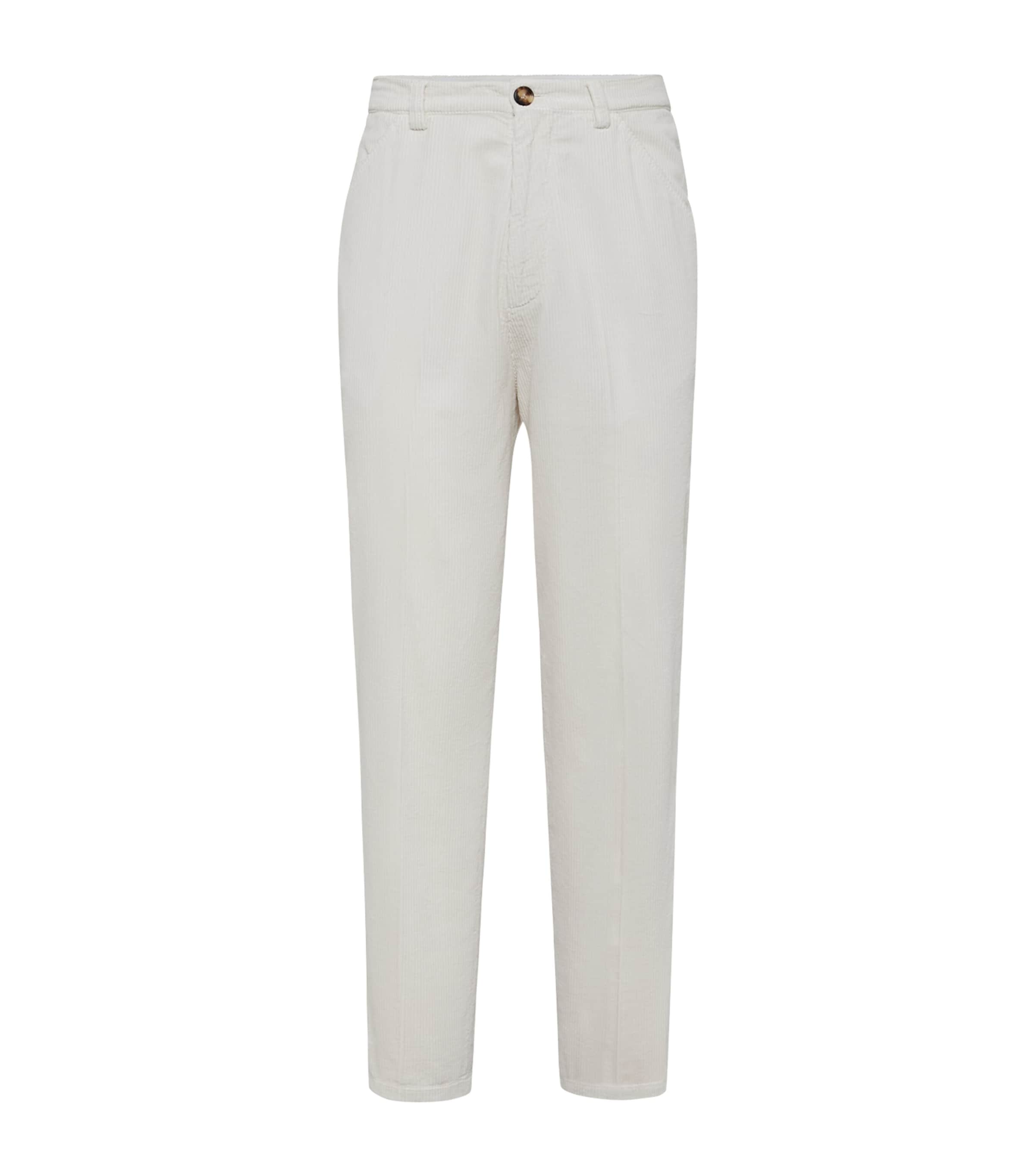 Brunello Cucinelli Cotton Corduroy Leisure Fit Trousers In White