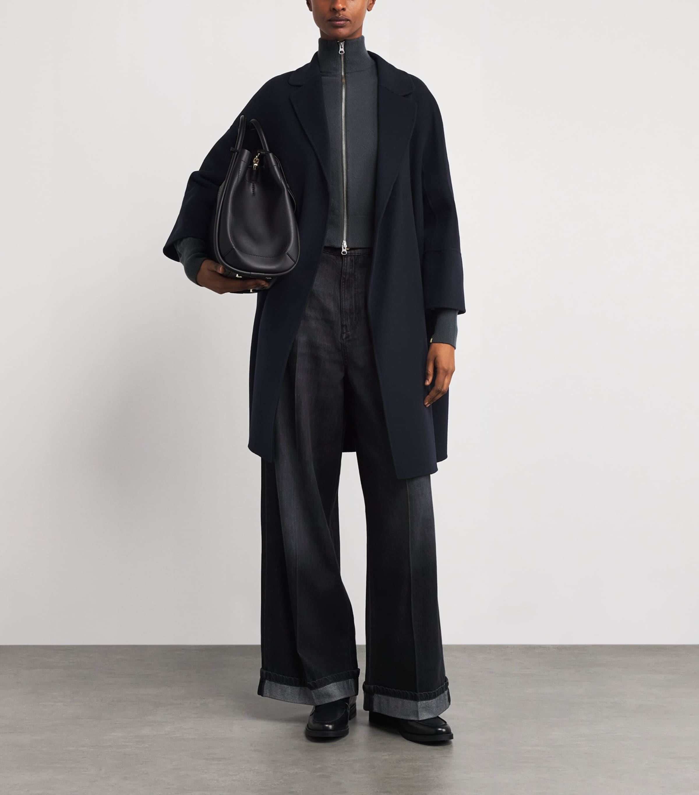 Virgin Wool Short Wrap Coat MIDNIGHTBLUE Image 2