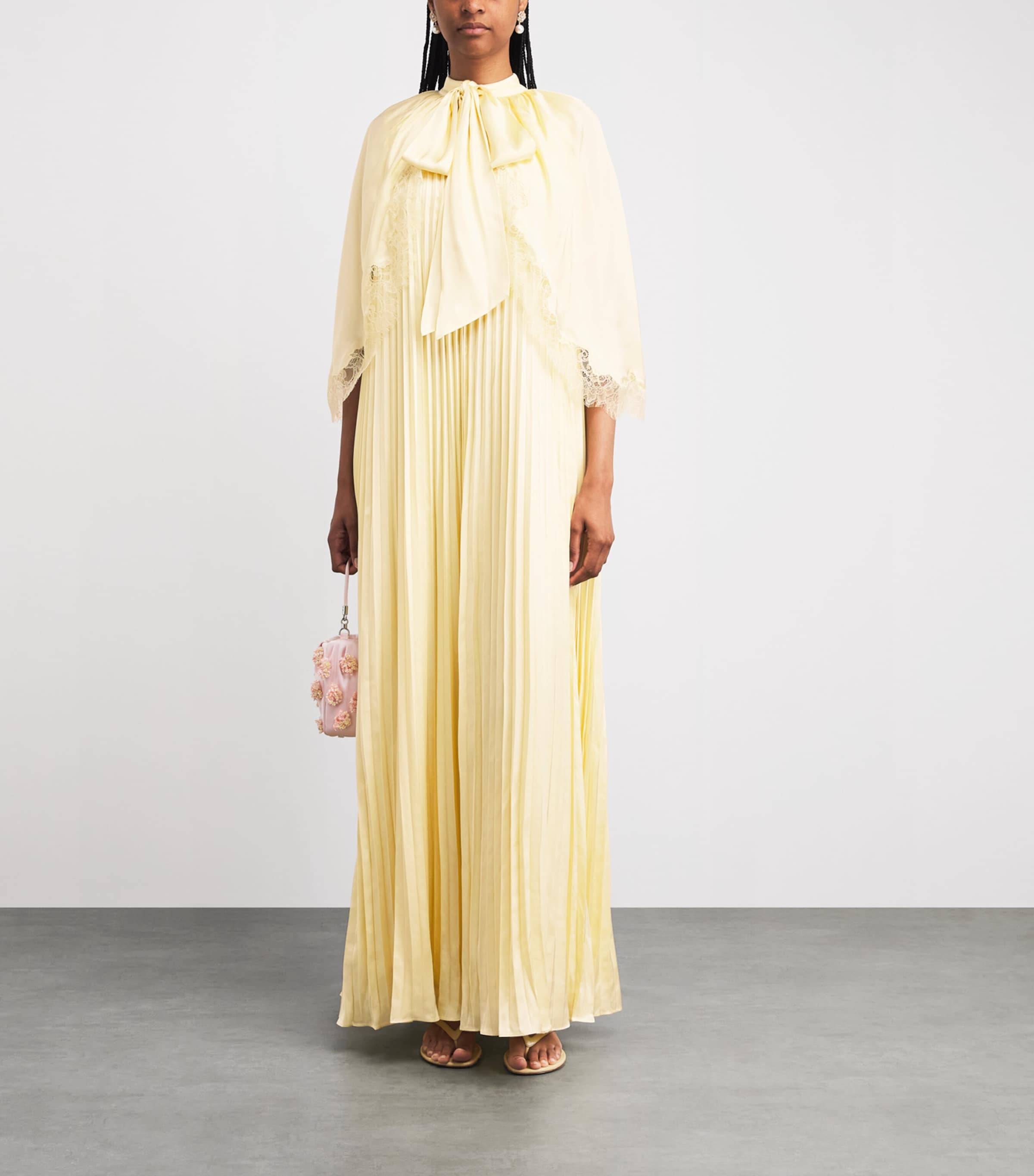 Self-Portrait Womens Satin Cape-Overlay Maxi Dress Yellow Image 2