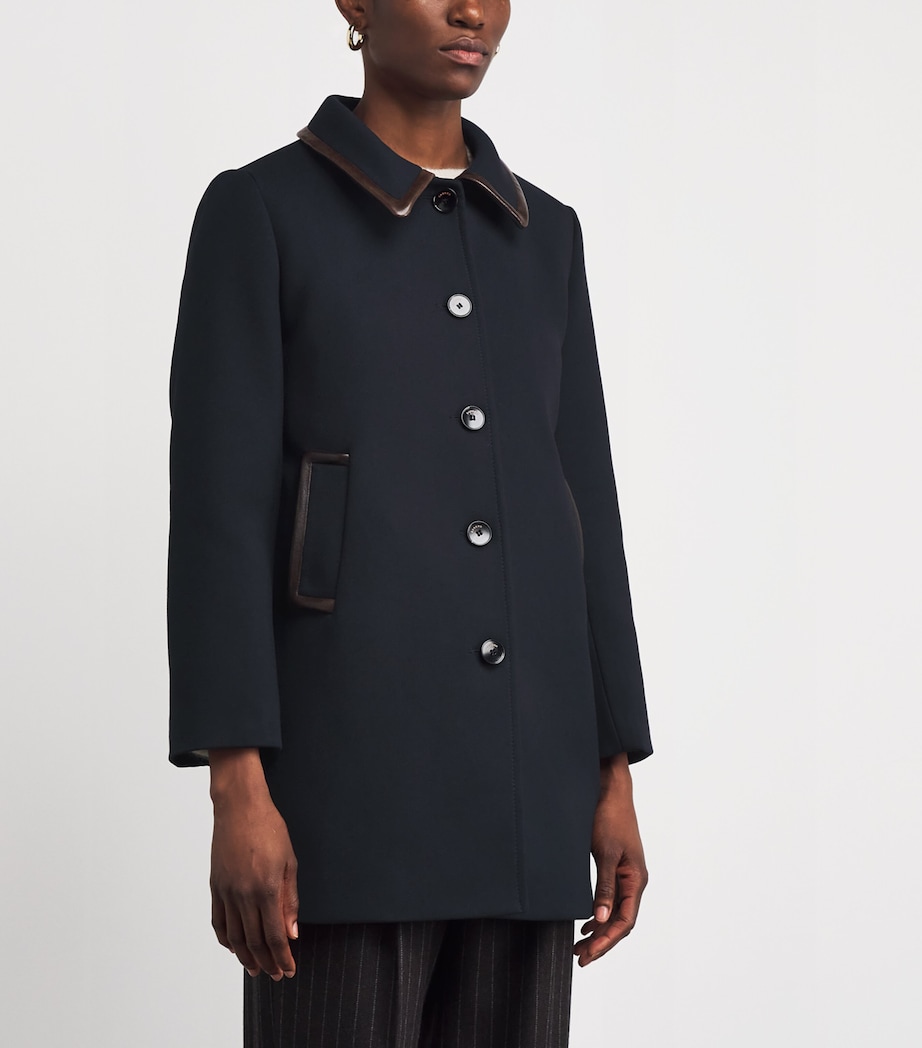 Twill Leather-Trim Coat NAVY BLUE Image 3