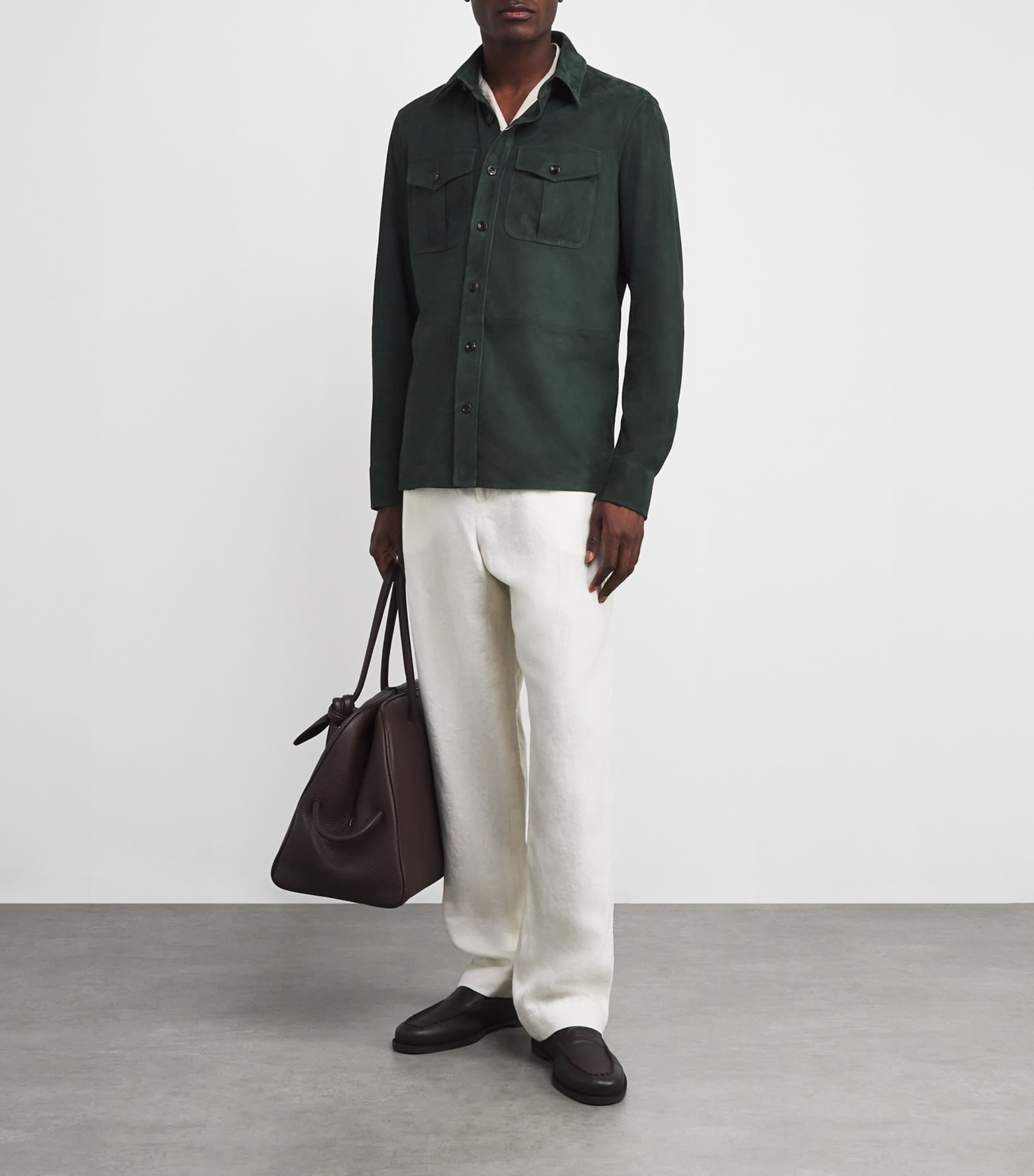 Ralph Lauren Purple Label Mens Suede Barron Overshirt Equine Green Image 2