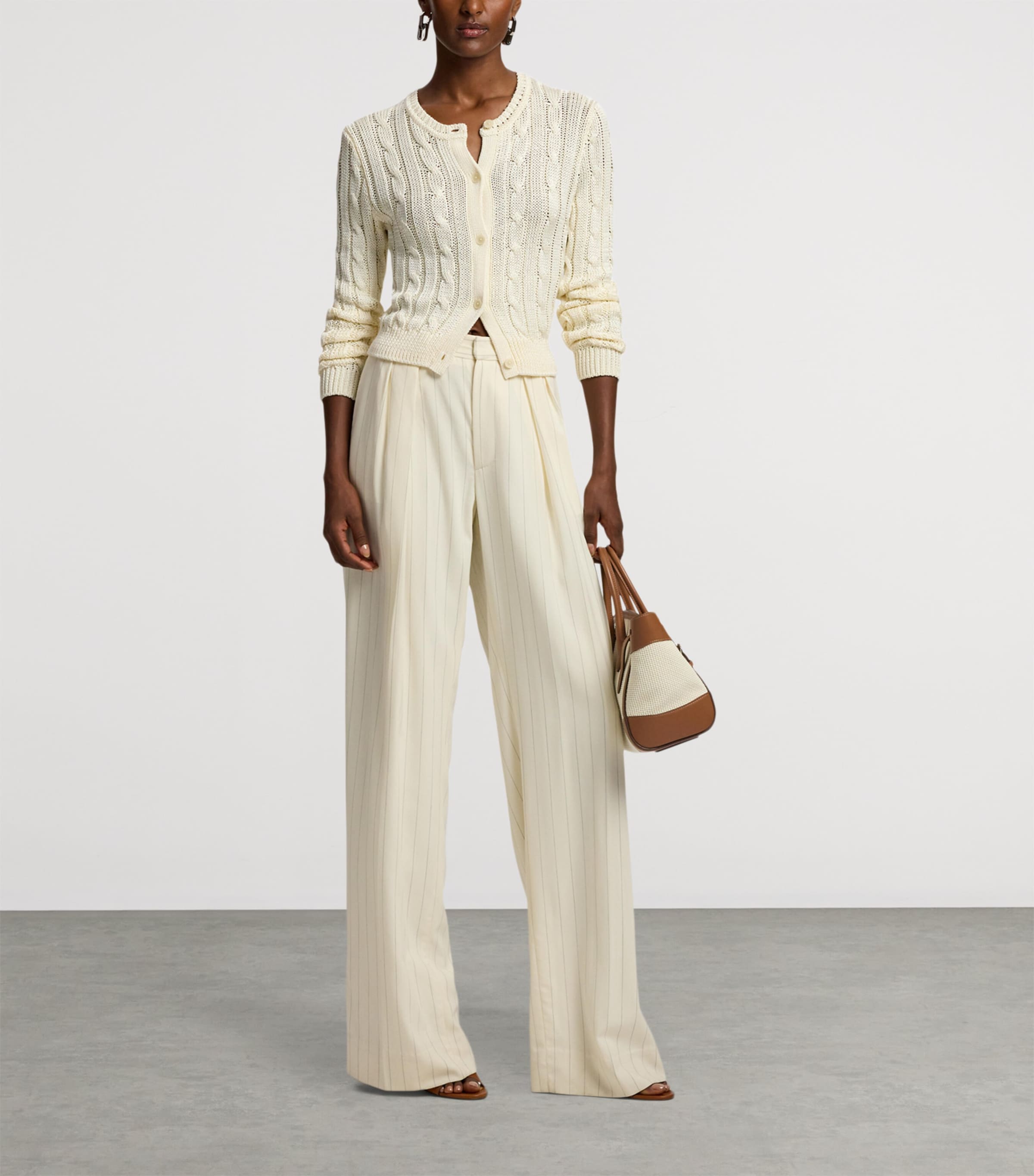Ralph Lauren Collection Womens Silk Cable-Knit Cropped Cardigan Natural Image 7