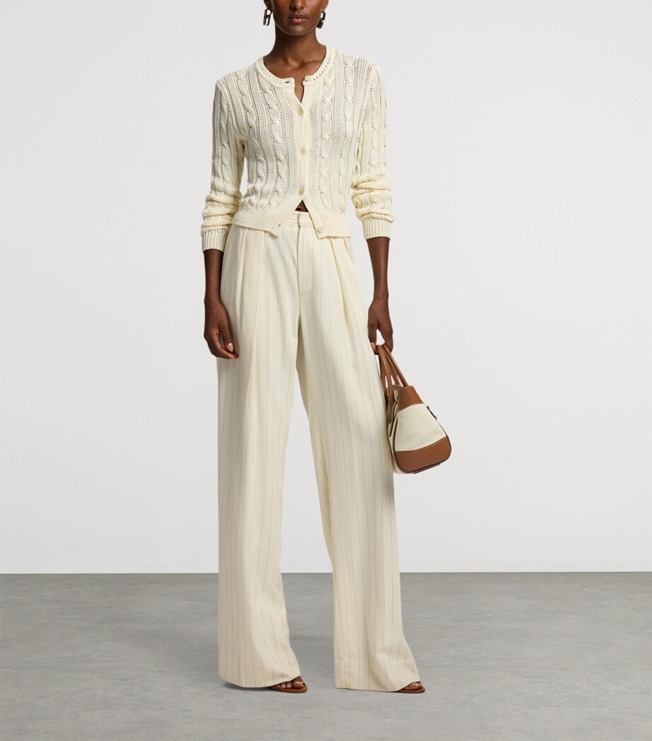 Ralph Lauren Collection Womens Silk Cable-Knit Cropped Cardigan Natural Image 7