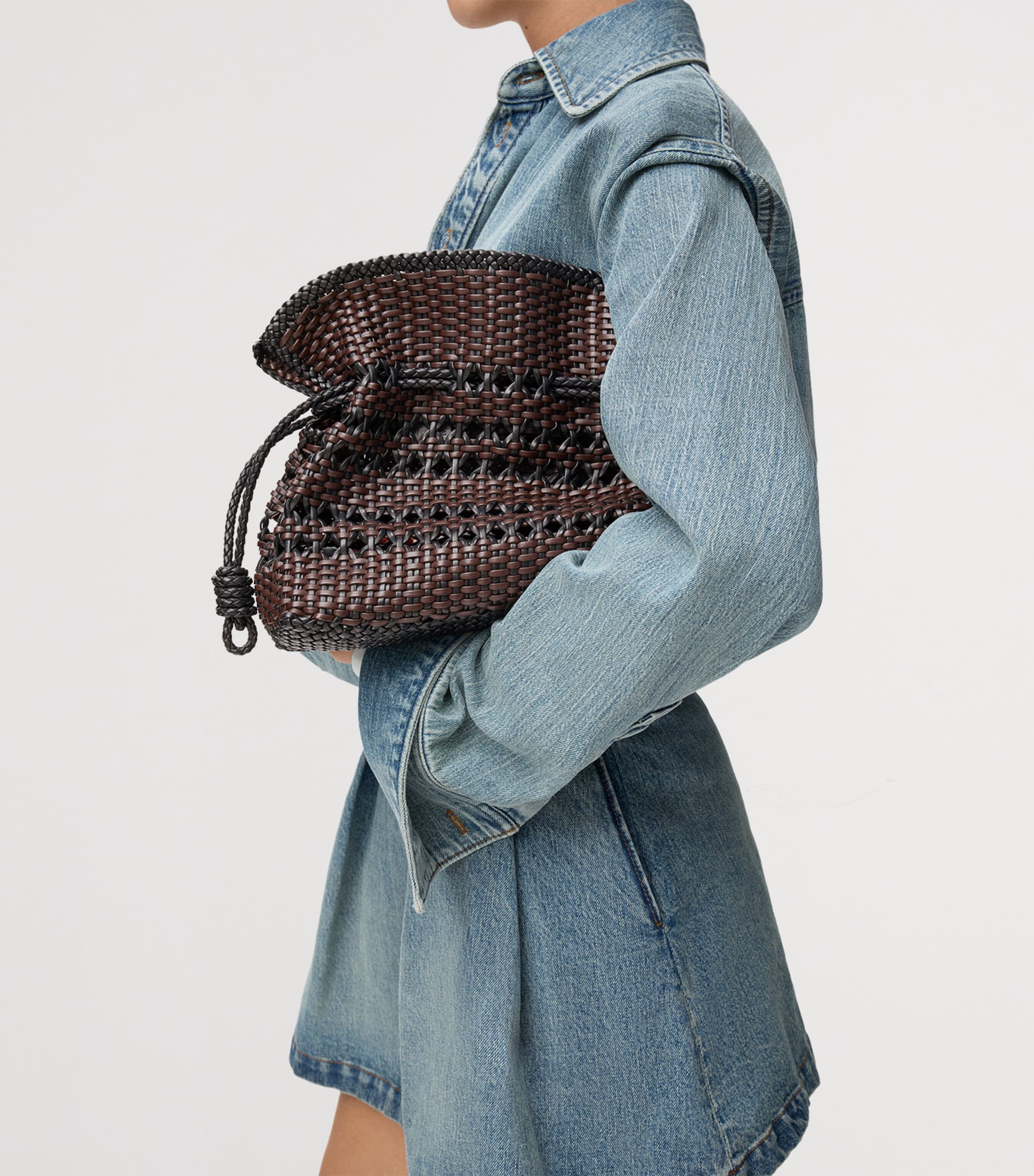 Leather Woven Flamenco Clutch Bag BLACK/BROWN Image 8