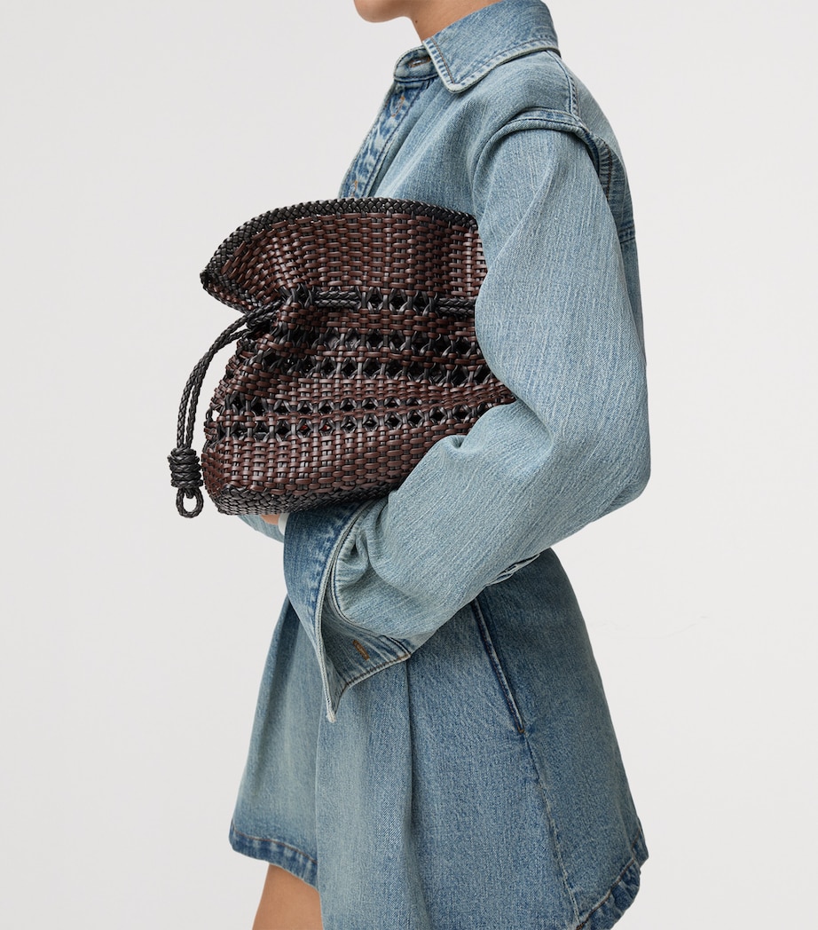 Leather Woven Flamenco Clutch Bag BLACK/BROWN Image 8