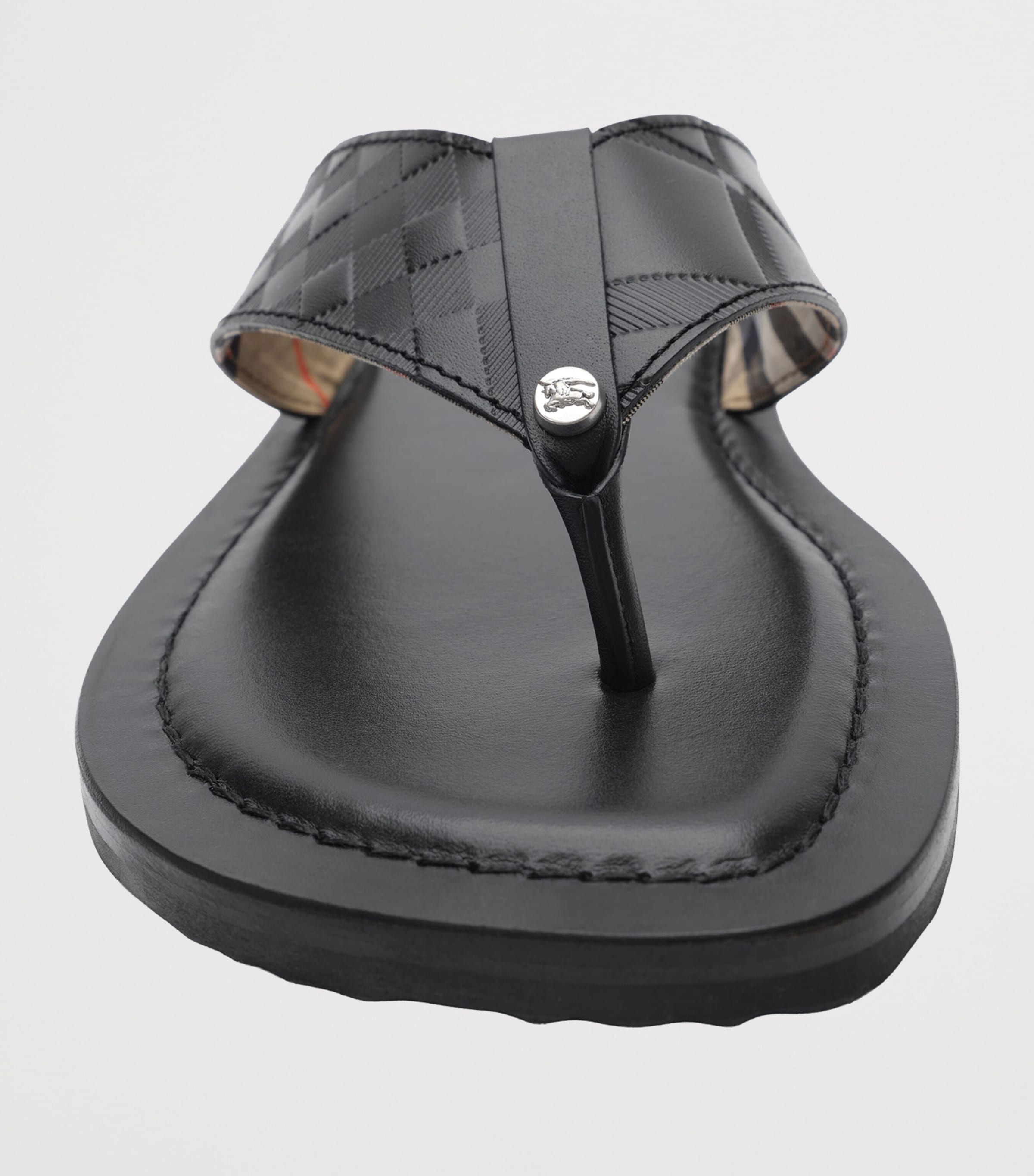 Burberry Leather Embossed Check Pavilion Sandals Black Image 6