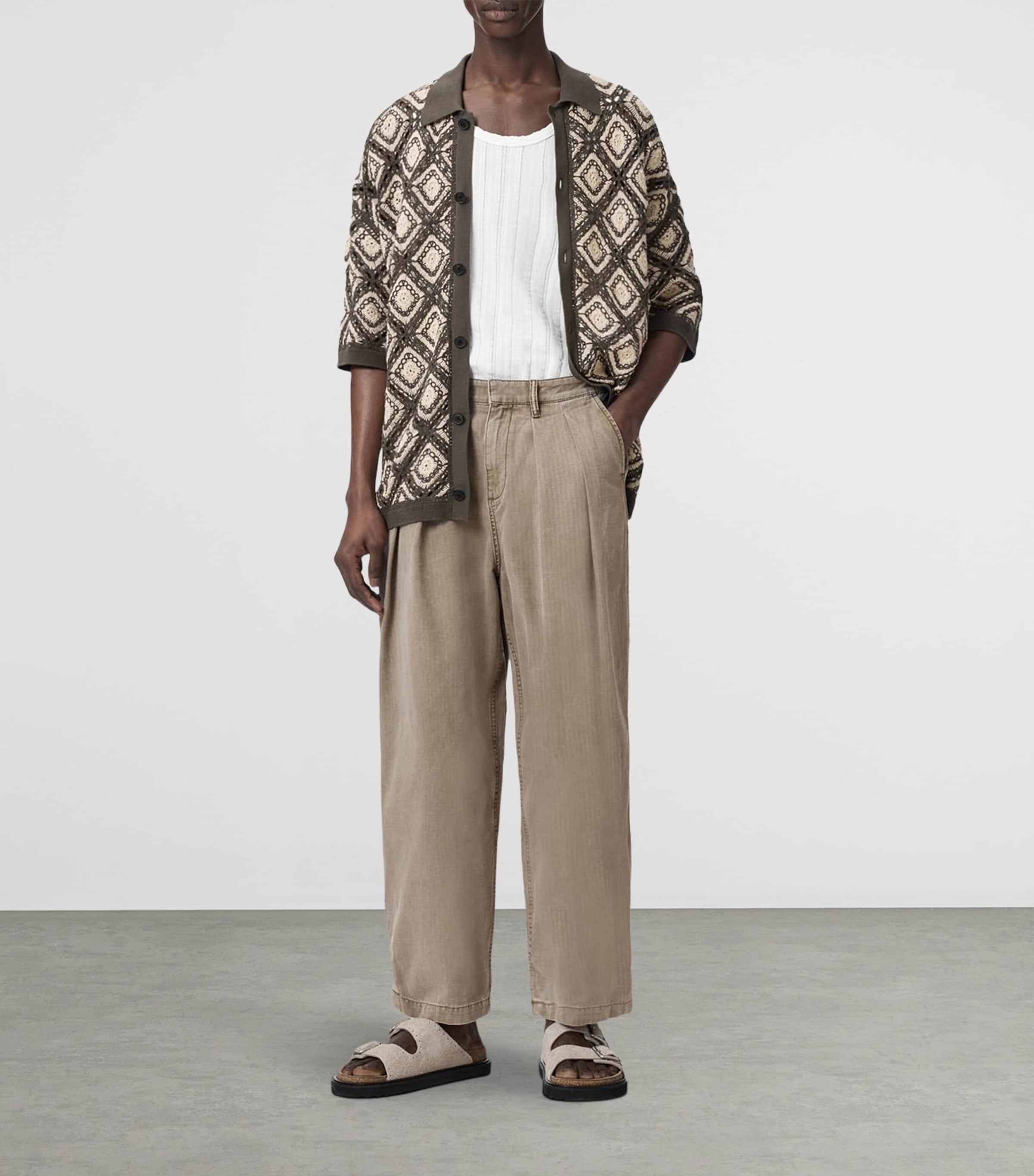 AllSaints Mens Organic Cotton Becco Trousers Stone Brown Image 5
