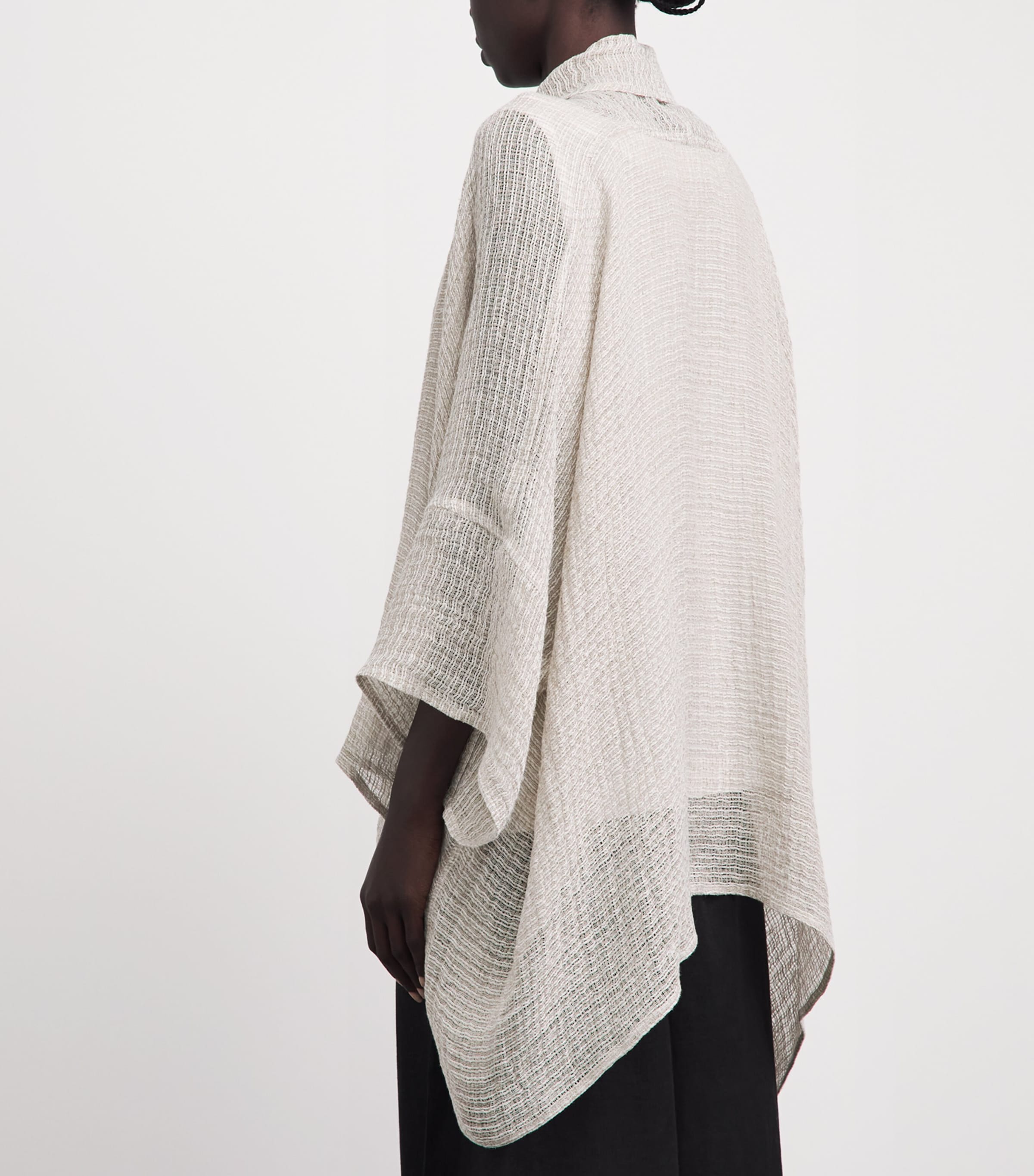 Eskandar Womens Linen Wide-Knit Shawl Cardigan Natural Image 5