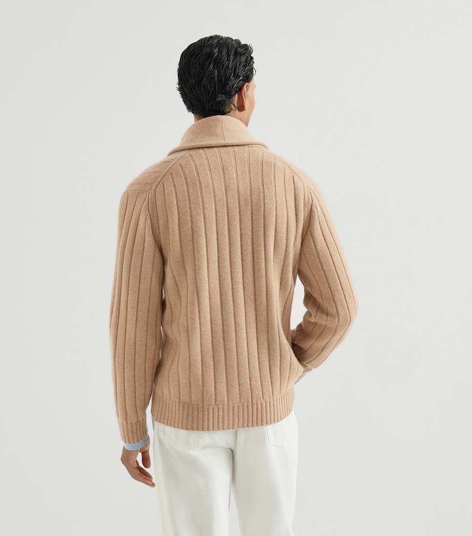 Brunello Cucinelli Mens Cashmere Ribbed Cardigan Camel Image 3