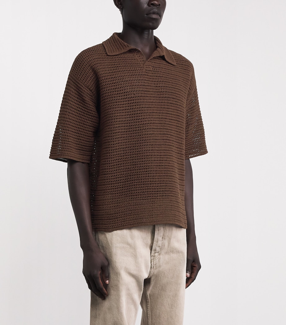Auralee Mens Cotton-Silk Mesh Polo Shirt Brown Image 4