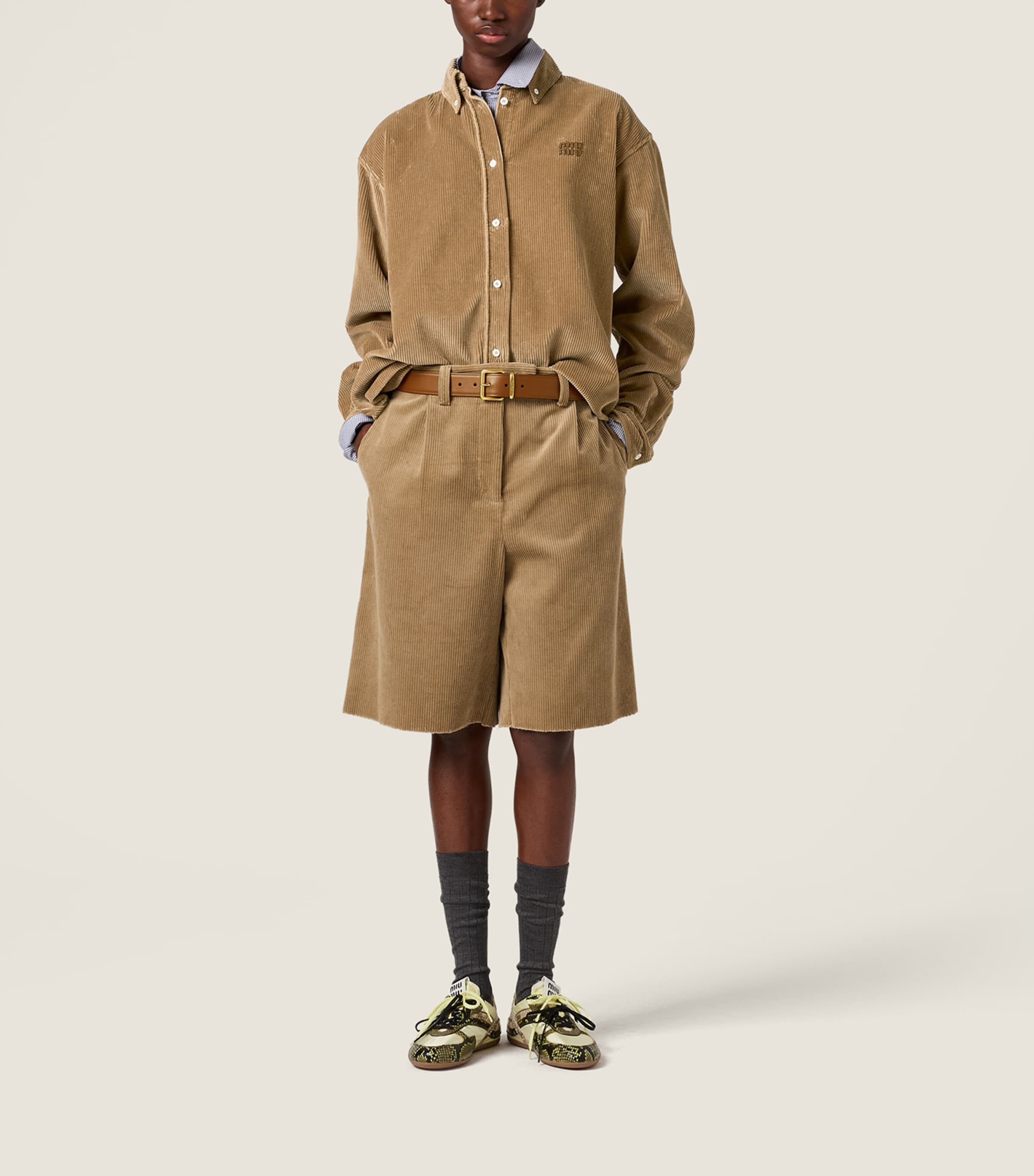 Miu Miu Womens Corduroy Shorts Neutral Image 2