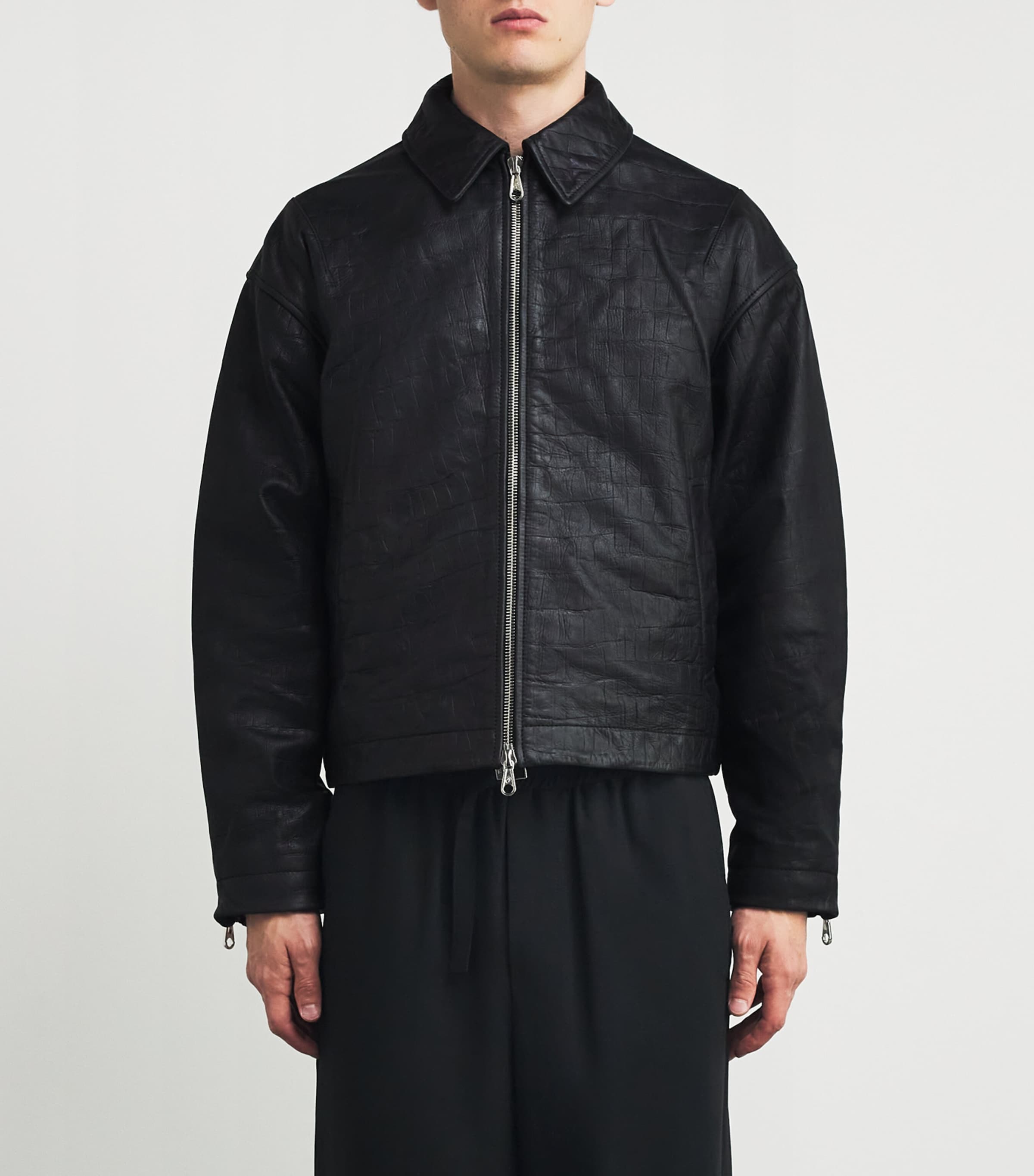COLE BUXTON Black Croc-Embossed Leather Jacket | Harrods US