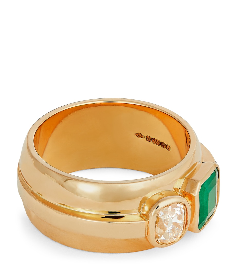 Azlee Yellow Gold, Diamond and Emerald Duet Staircase Ring Yellow Gold Image 1