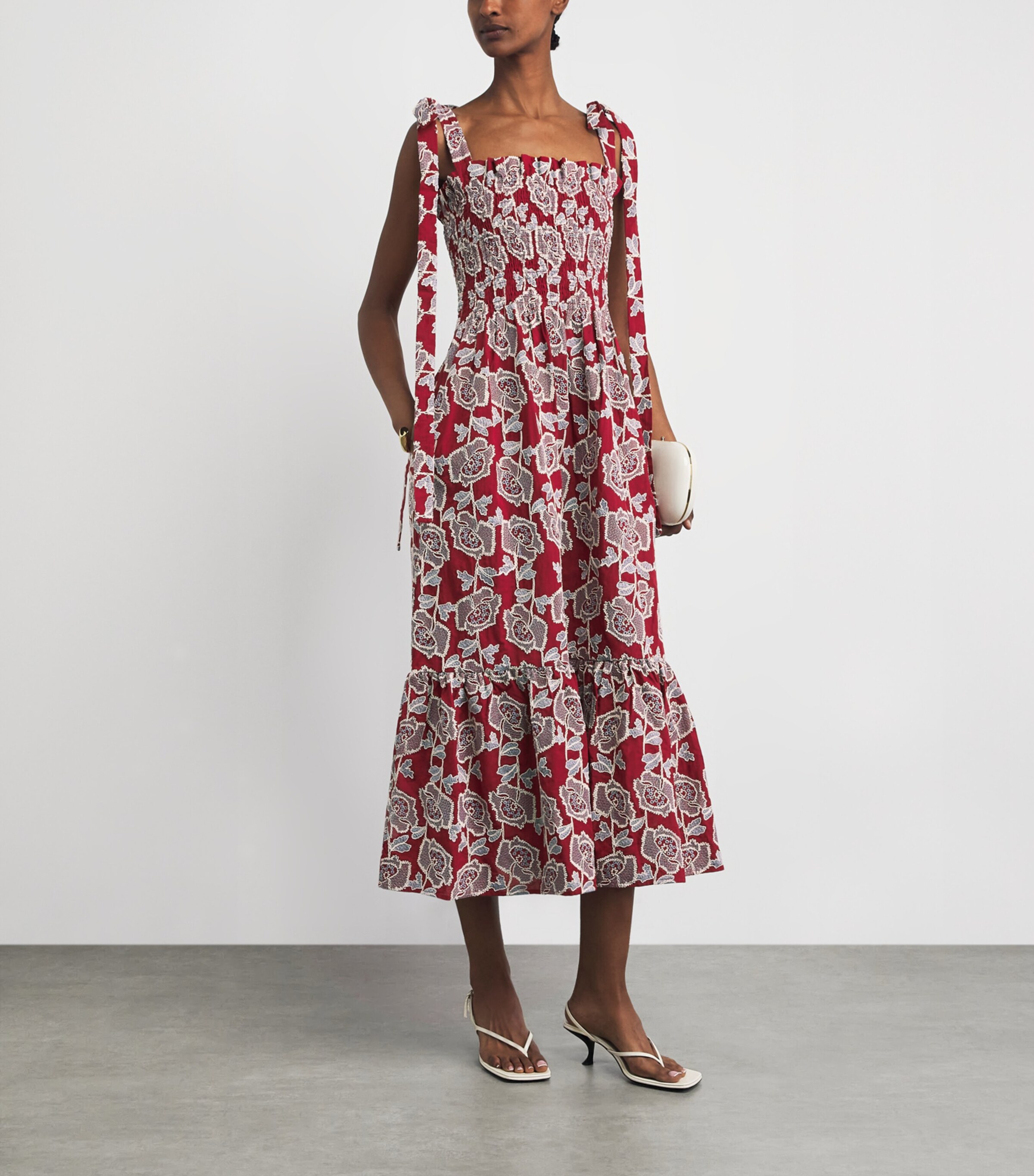Erdem Womens Embroidered Floral Midi Dress Cherry Image 2