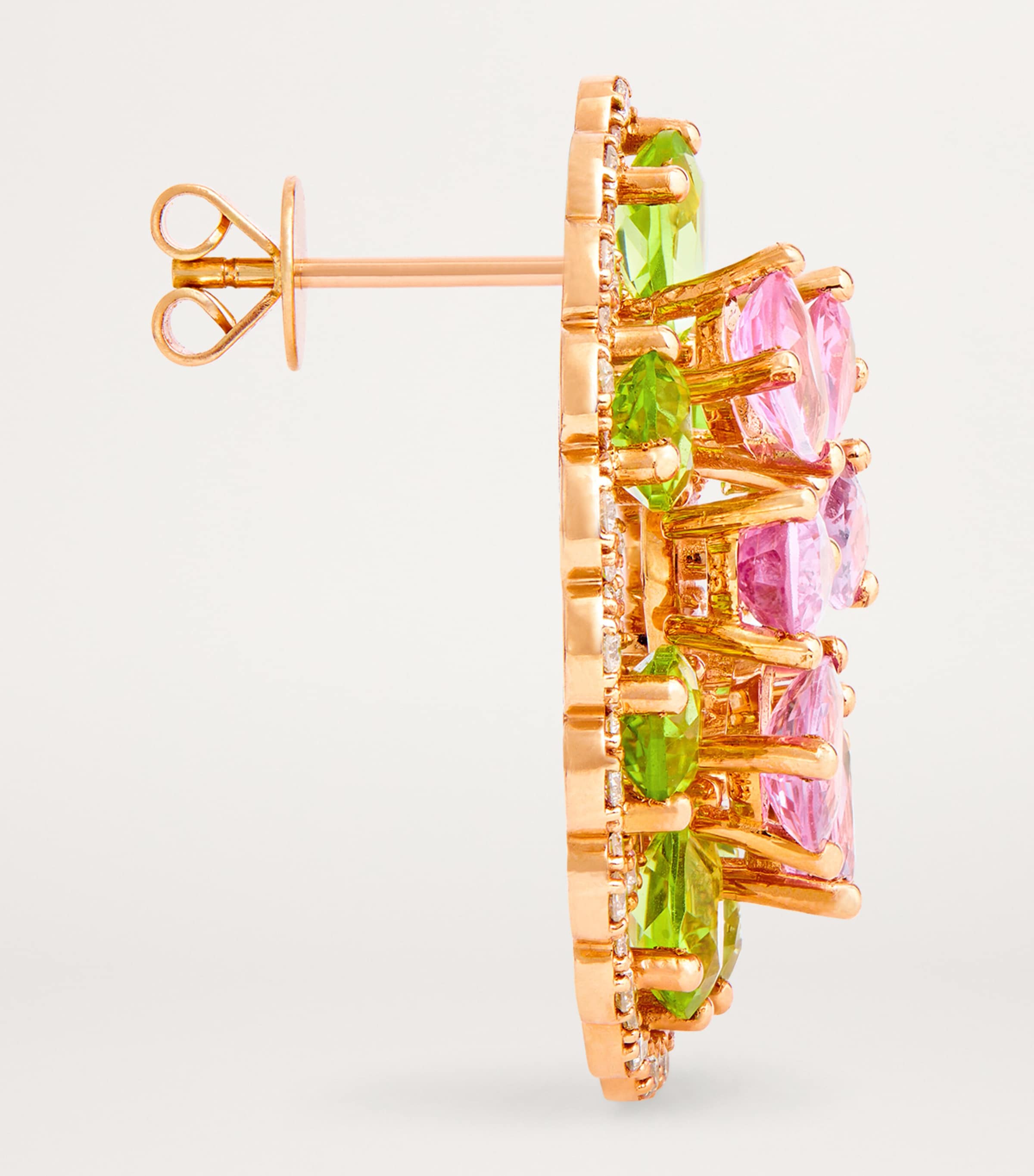 Rose Gold, Diamond, Pink Sapphire and Peridot Secret Garden Peacock Earrings ROSE GOLD Image 4