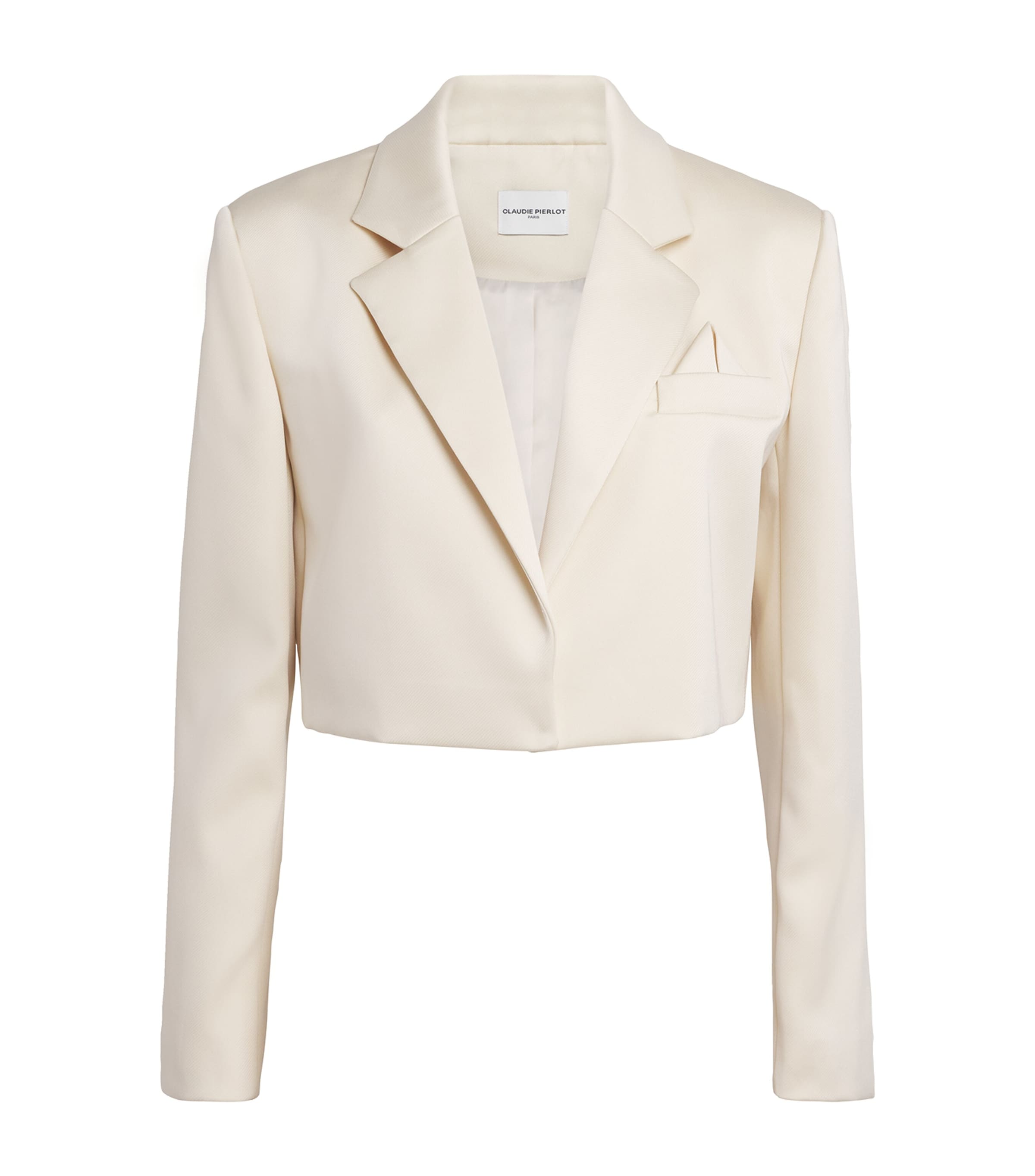 Claudie Pierlot Satin Cropped Vivane Blazer In White