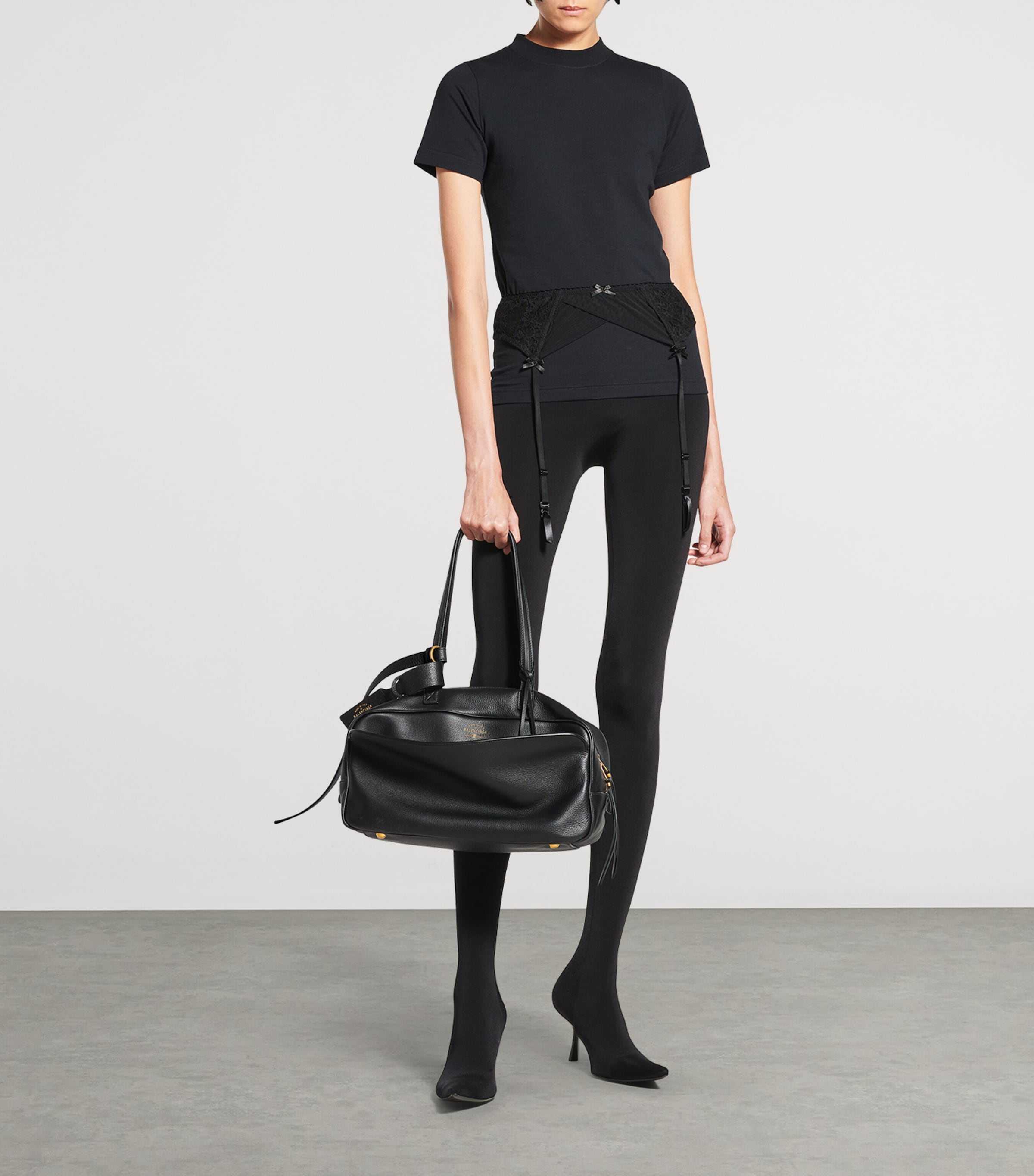 Medium Leather Carrie Bowling Top-Handle Bag 1000 Image 5