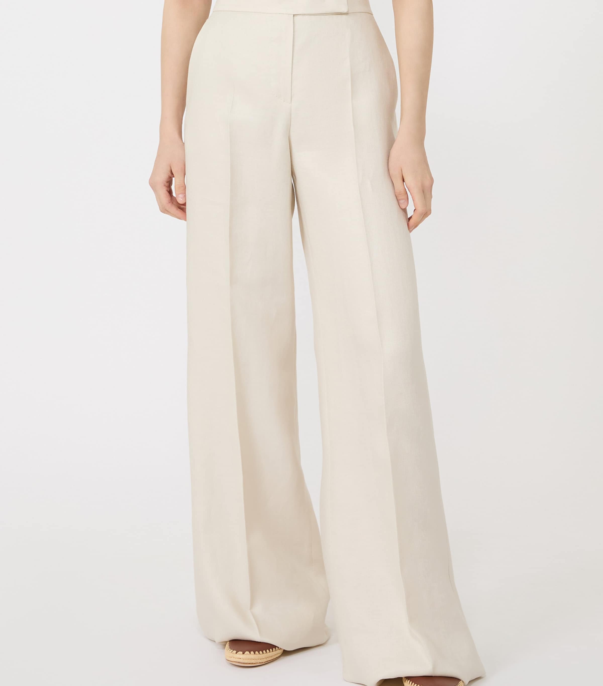 Max Mara Womens Linen Wide-Leg Trousers Beige Image 2