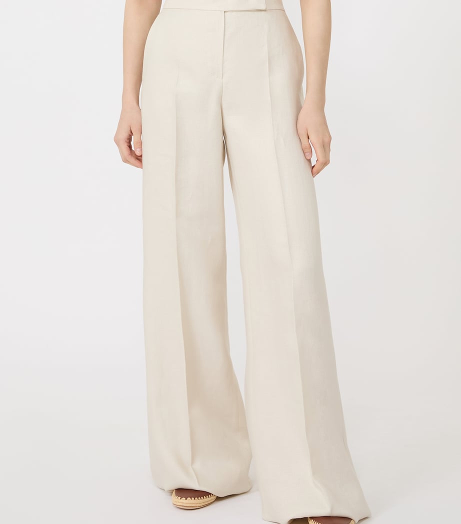 Max Mara Womens Linen Wide-Leg Trousers Beige Image 2