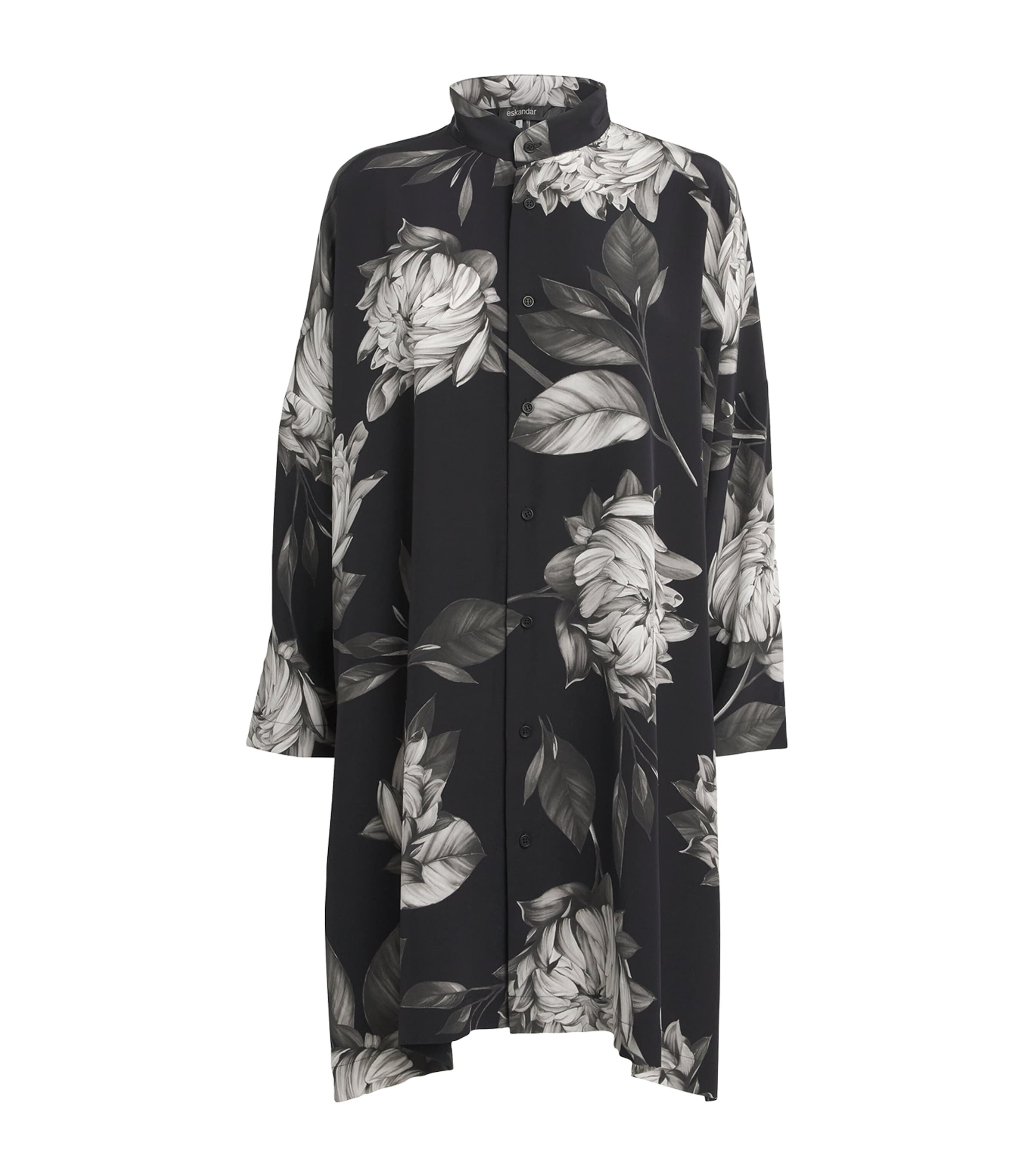 Eskandar Silk Floral Shirt In Gray