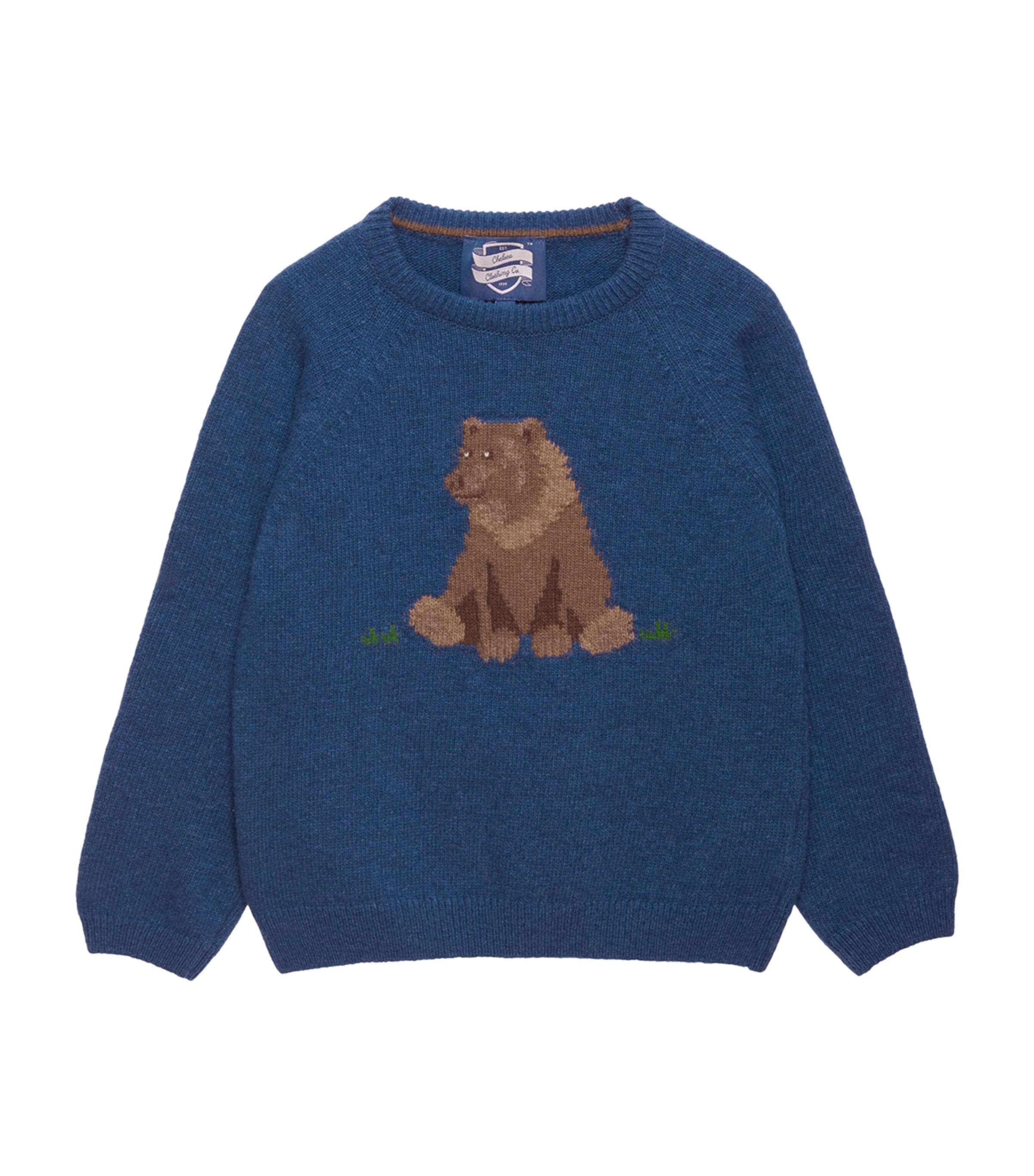 Trotters Kids' Grizzly Bear Sweater In Blue