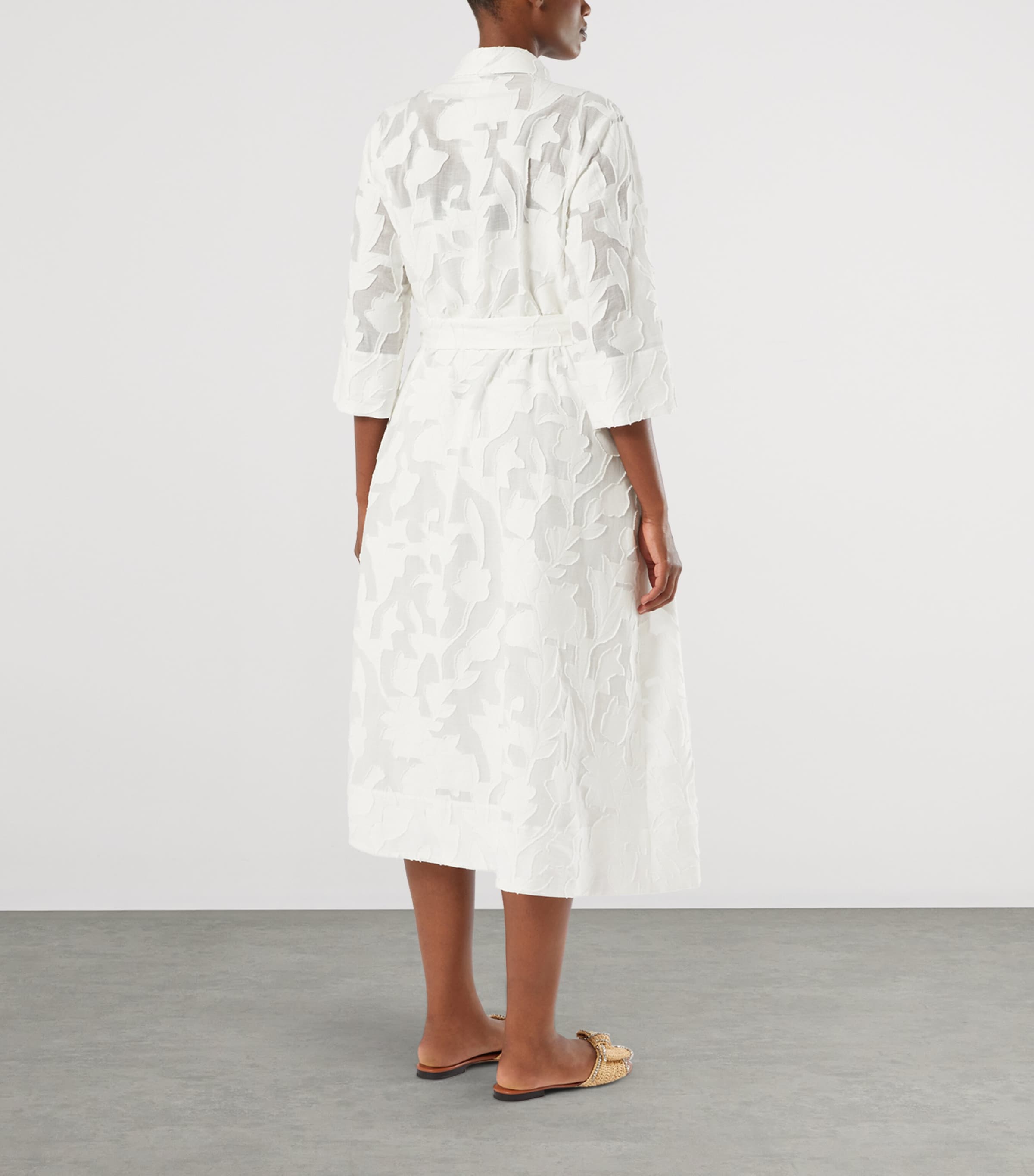 Marina Rinaldi Womens Floral Jacquard Midi Shirt Dress White Image 4
