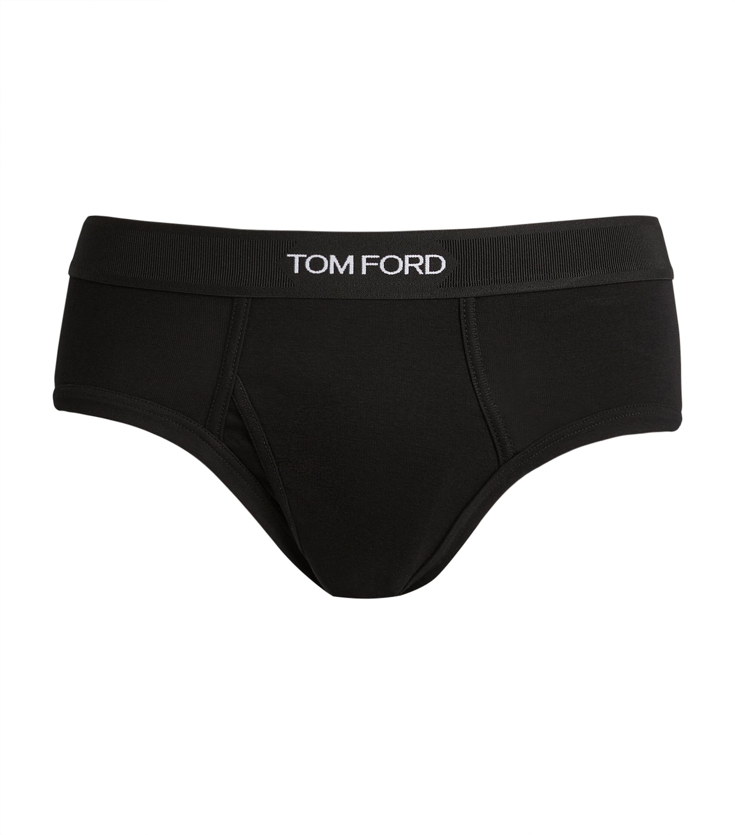 Tom Ford Black Briefs With Logged Waistband In Cotton Stretch Man