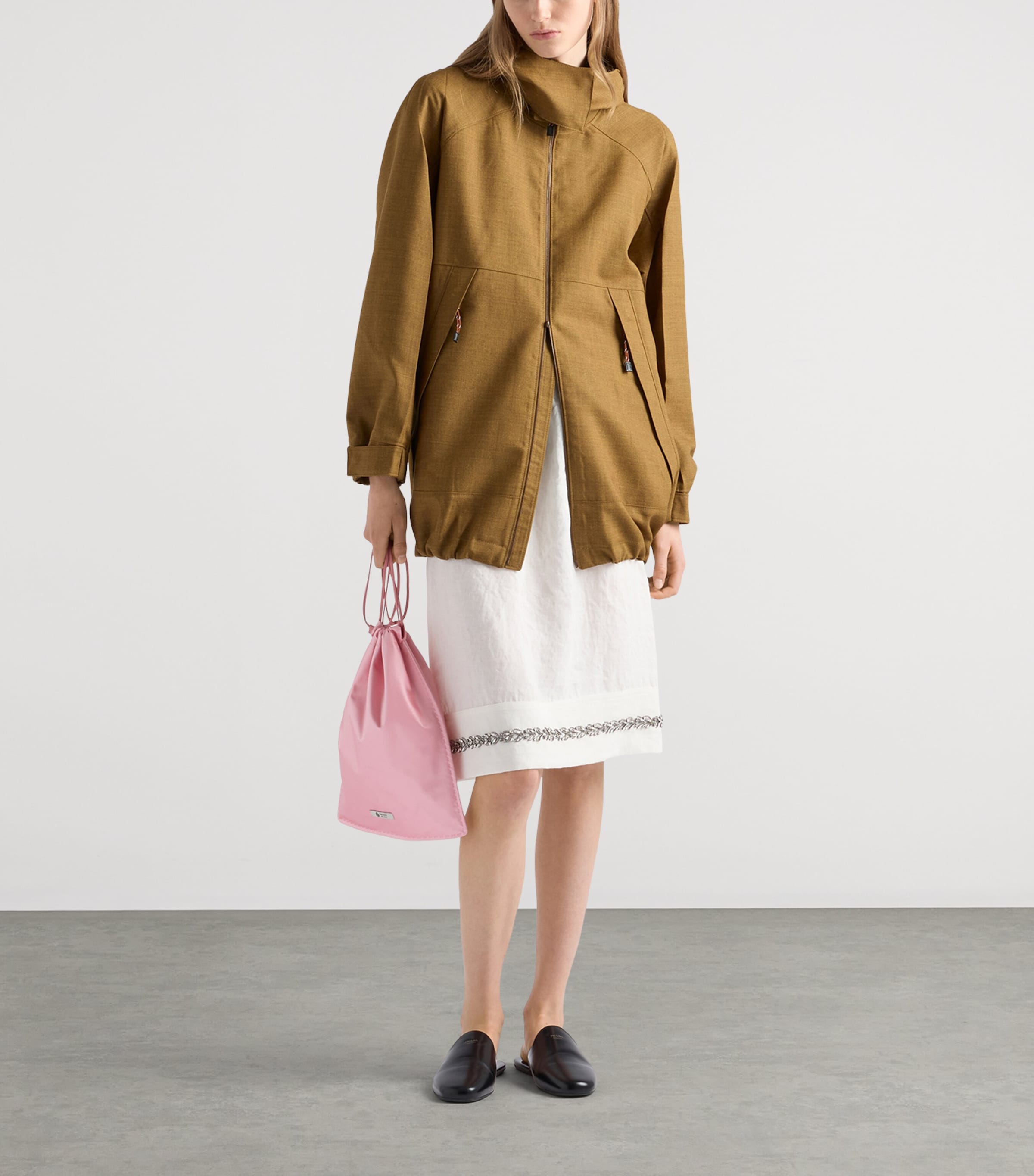Prada Womens Linen Embellished Midi Skirt Neutral Image 2