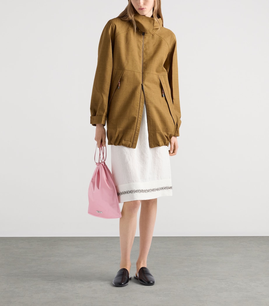 Prada Womens Linen Embellished Midi Skirt Neutral Image 2
