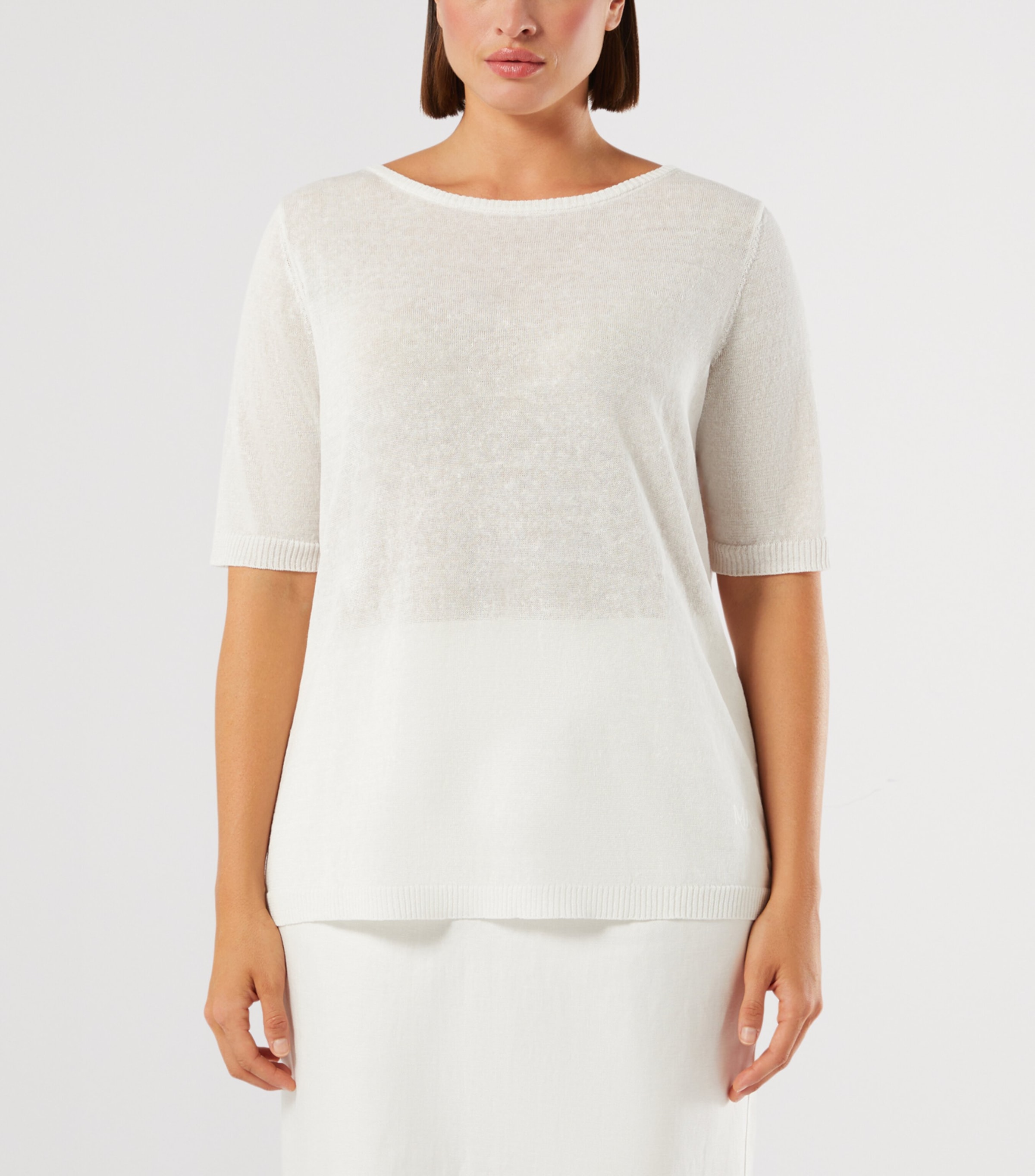 Marina Rinaldi Womens Linen-Blend T-Shirt Optical White Image 3