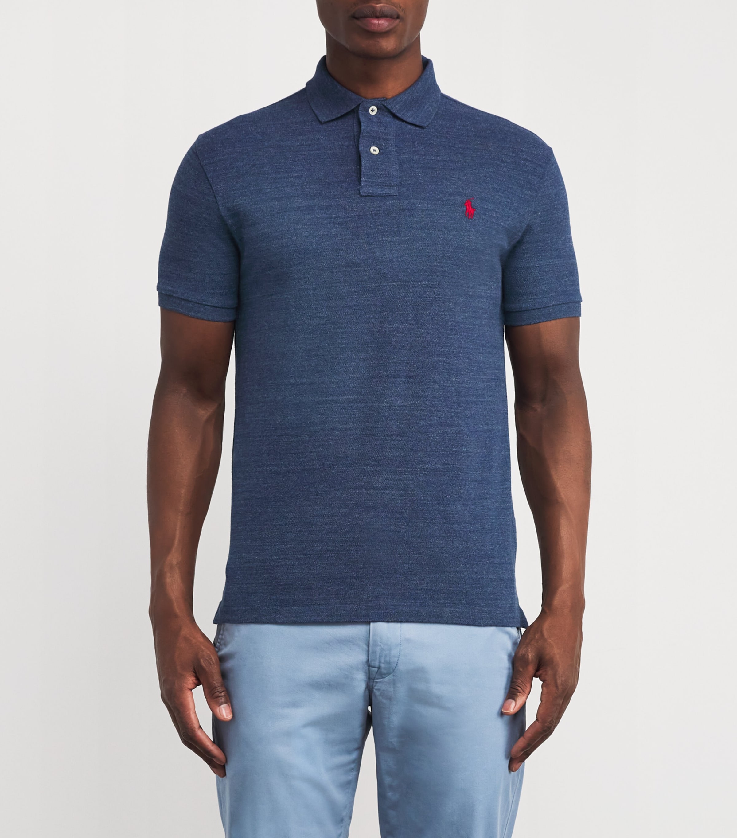 Cotton Mesh Slim-Fit Polo Shirt ROYAL BLUE HEATHER Image 3