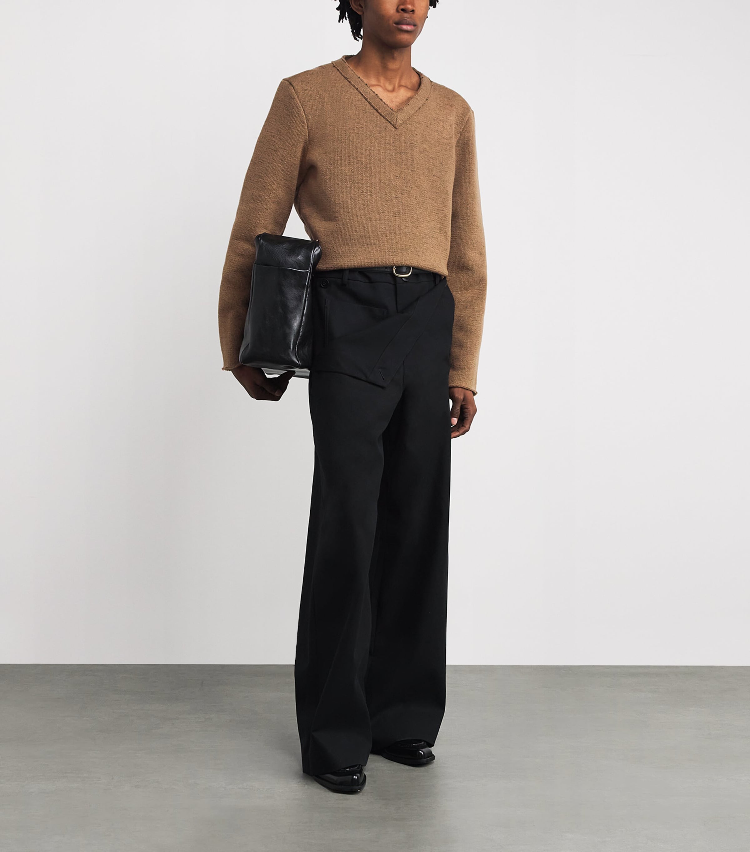 Distressed V-Neck Sweater BROWN Image 2