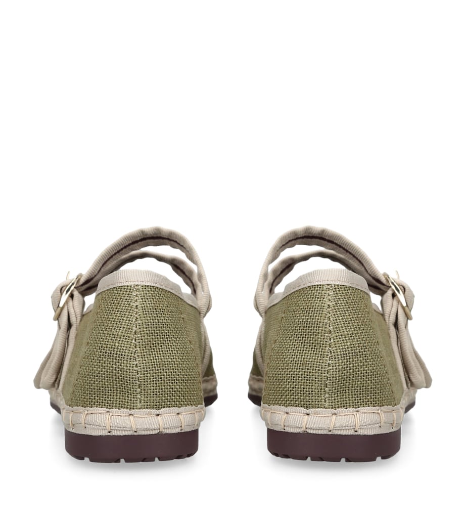 Flabelus Linen-Blend Claire Ballet Flats Green Comb Image 2