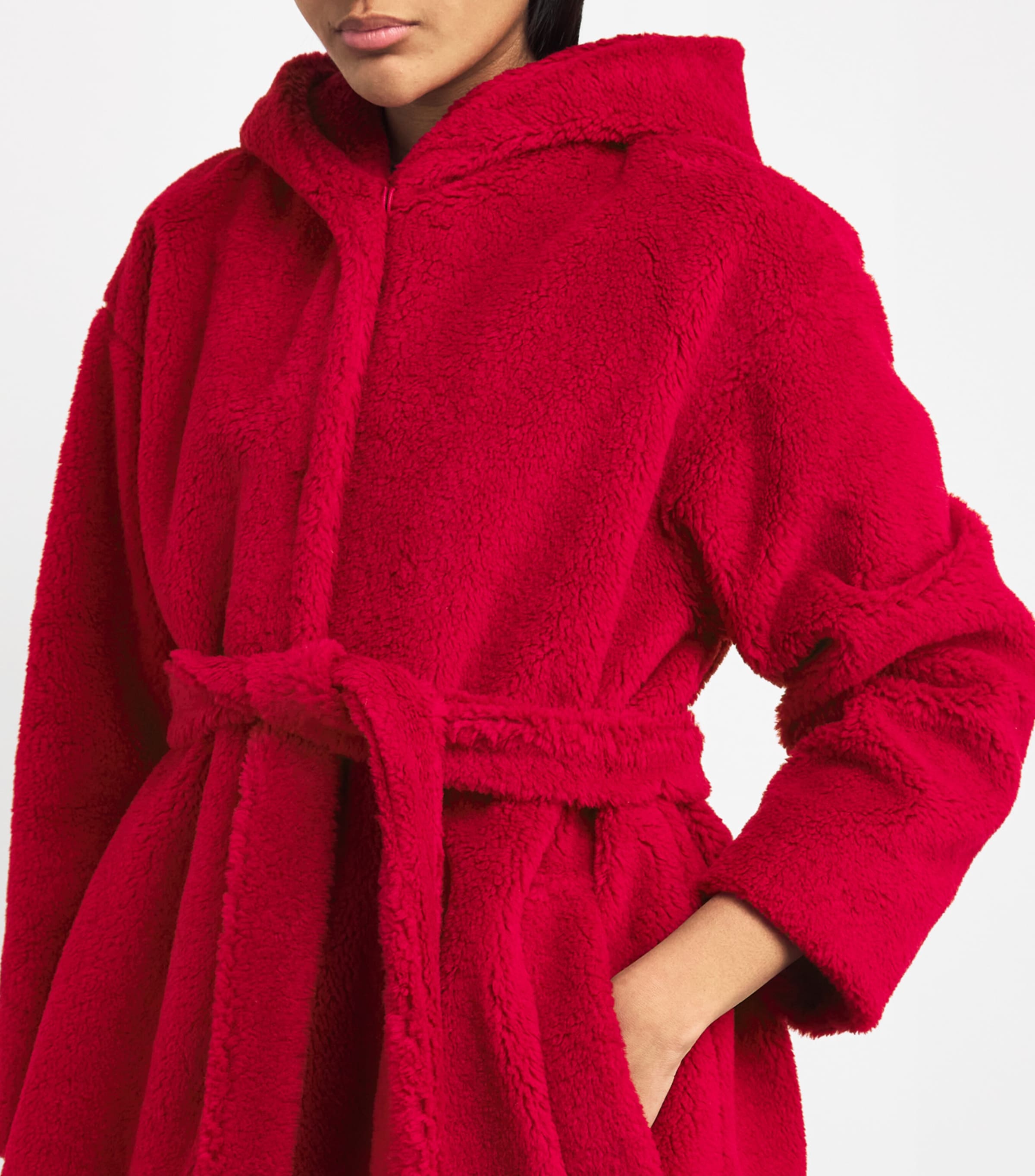 Wool Fluffy Robe Coat RED Image 6