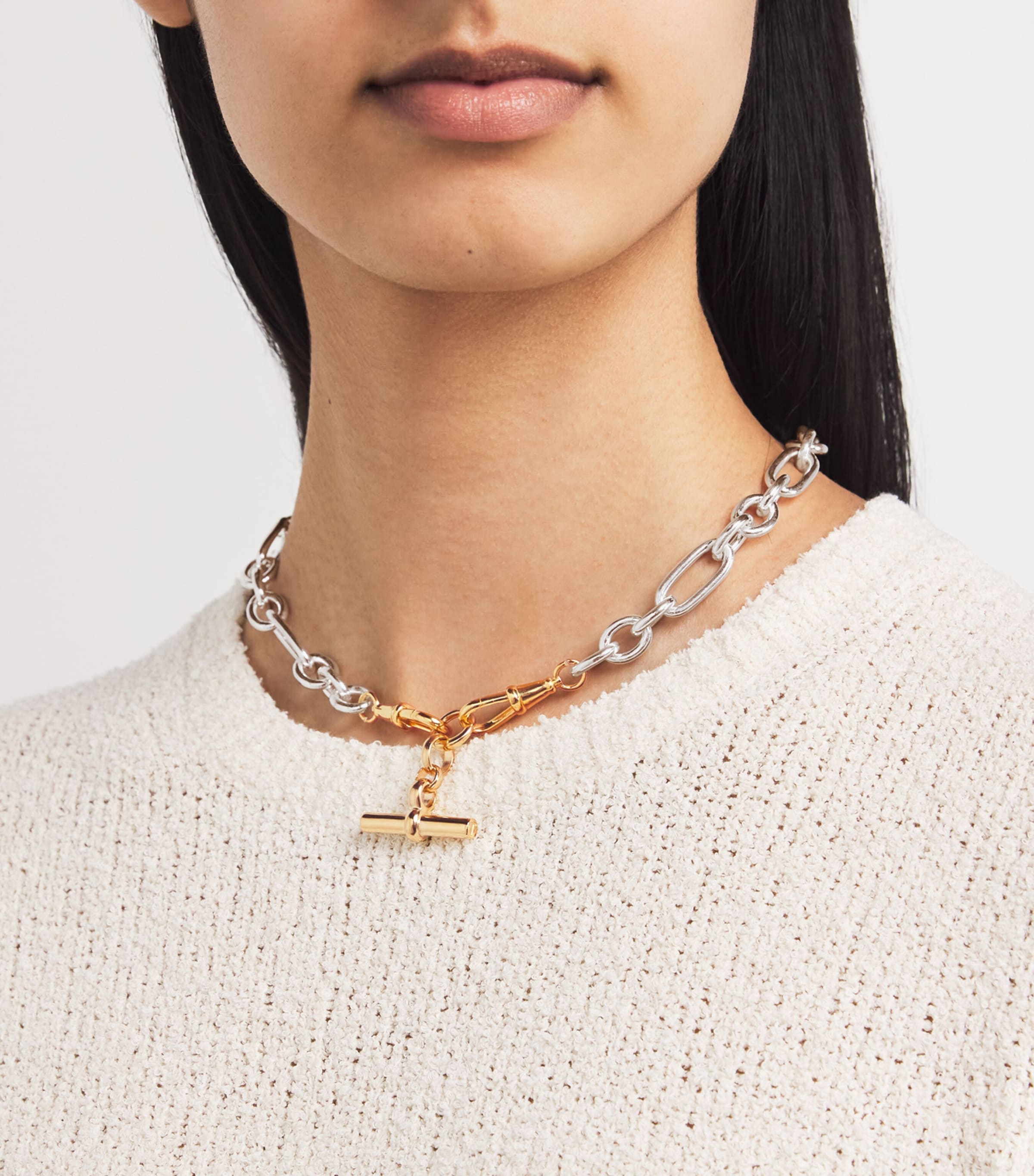 Medium Sterling Silver T-Bar Clipt Necklace SILVER/GOLD Image 2