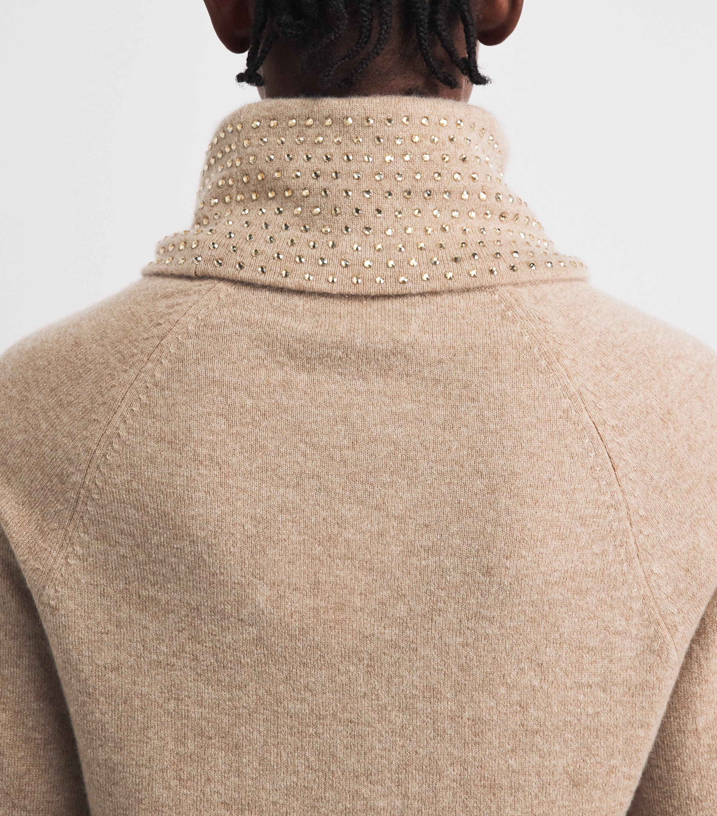 William Sharp Womens Cashmere Crystal-Embellished Rollneck Sweater Mid Brwn Gldn Shdw Image 3