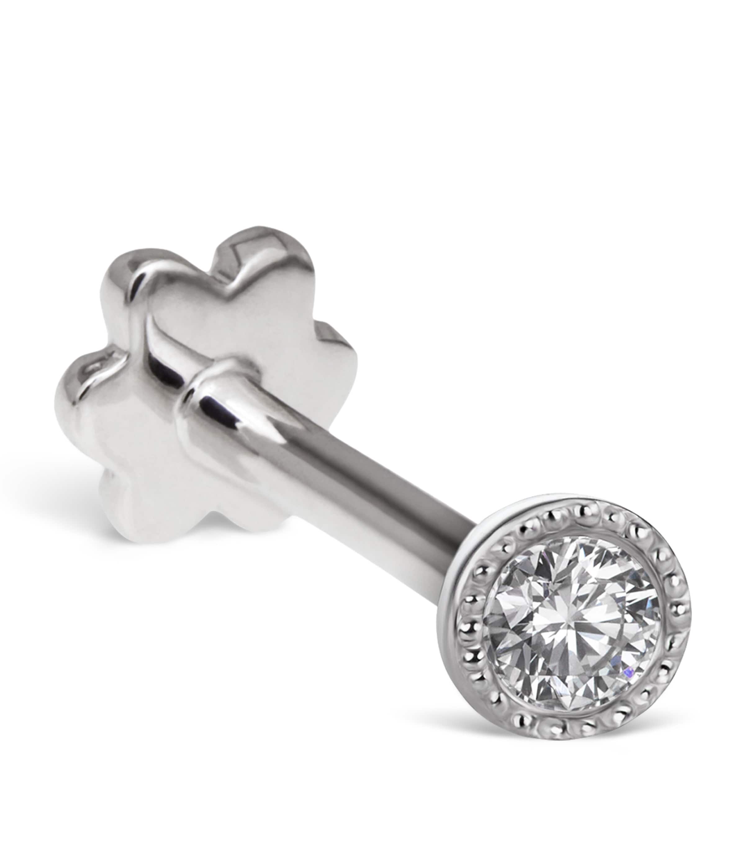 MARIA TASH WHITE GOLD SCALLOPED SET DIAMOND THREADED STUD EARRING