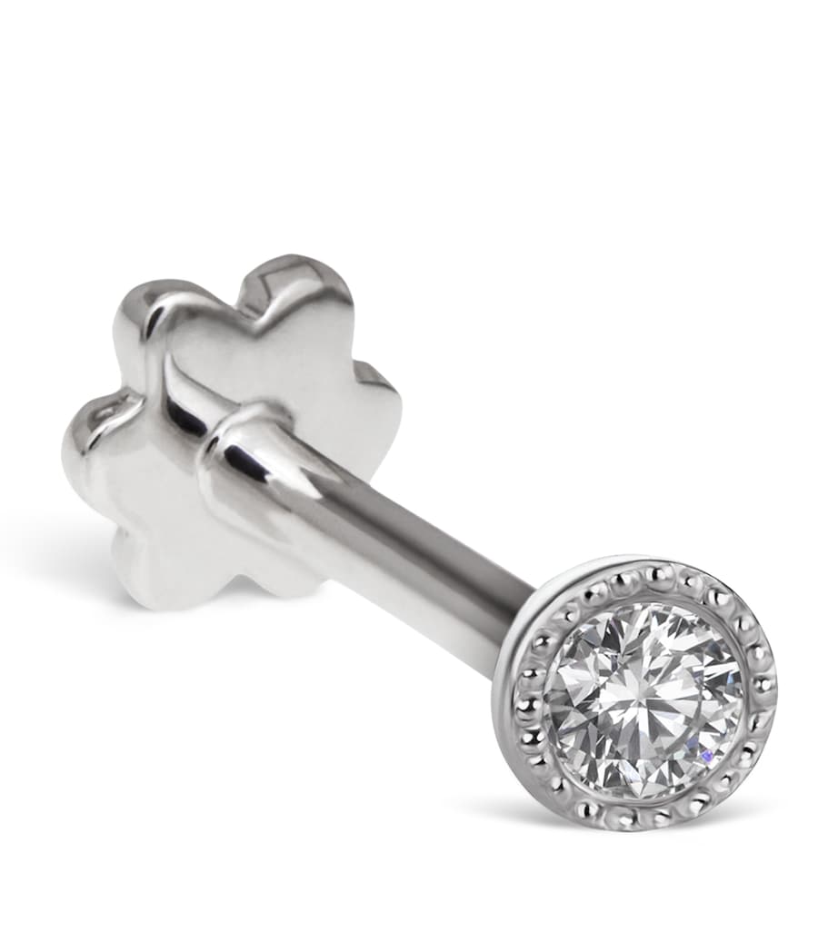 White Gold Scalloped Set Diamond Threaded Stud Earring (2mm) WHITE GOLD Image 1