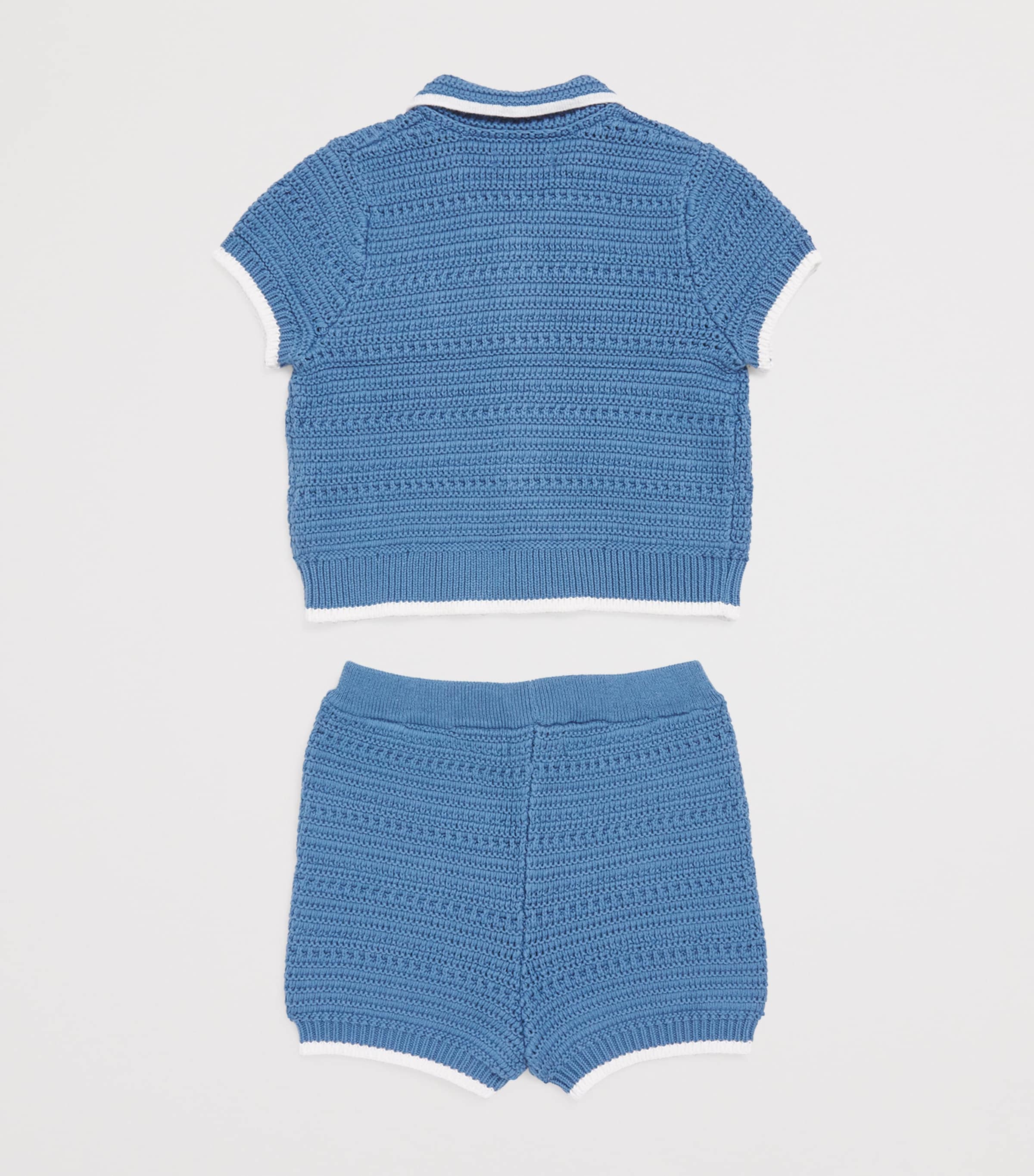 Ralph Lauren Kids Organic Cotton Knit Shirt and Shorts Set (3-24 Months) Delta Blue Image 2